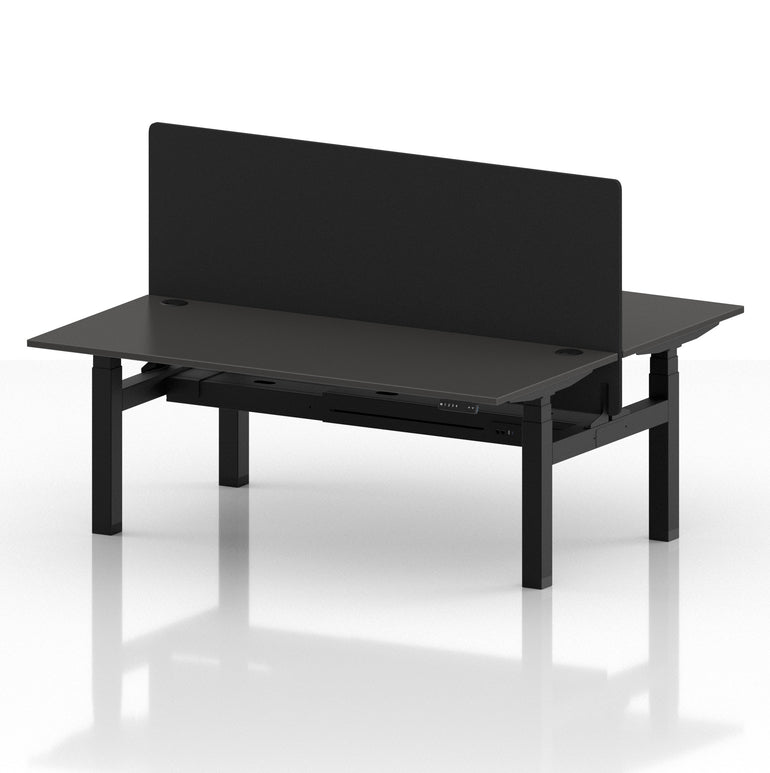 Air Back-to-Back Height Adjustable Bench Desk - 2 Person with Black Straight Screen