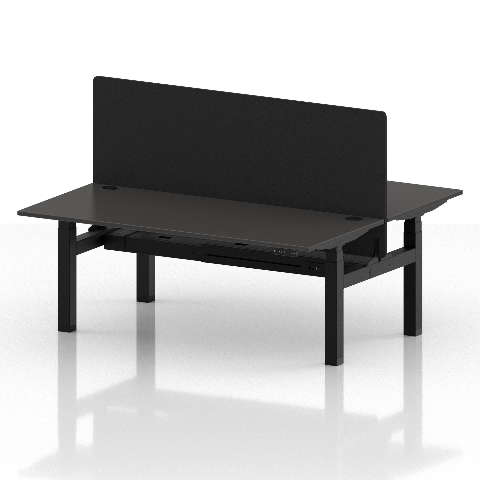 Air Back-to-Back Height Adjustable Bench Desk - 2 Person with Black Straight Screen