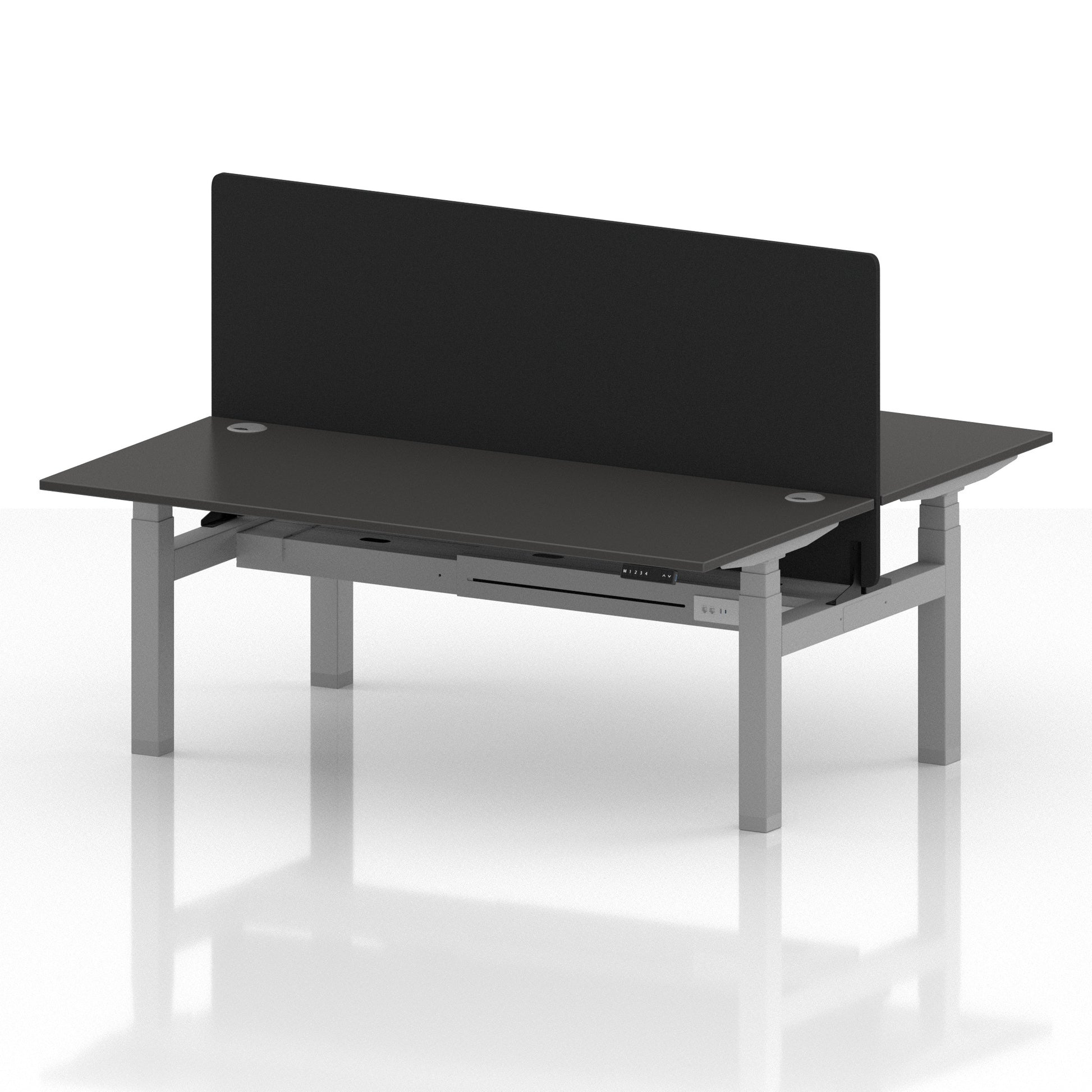 Air Back-to-Back Height Adjustable Bench Desk - 2 Person with Black Straight Screen