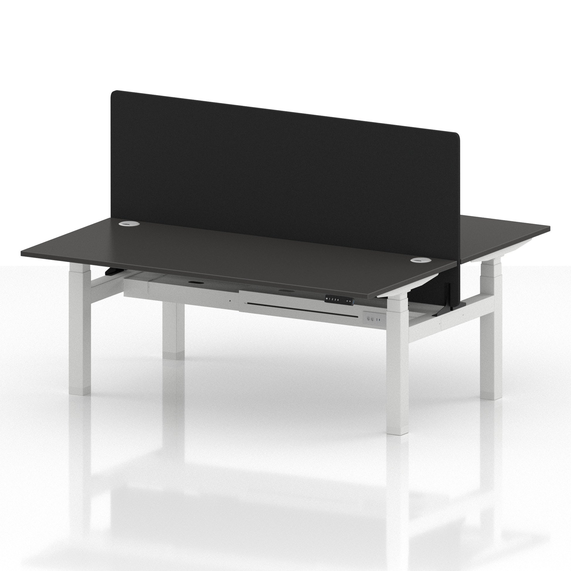 Air Back-to-Back Height Adjustable Bench Desk - 2 Person with Black Straight Screen