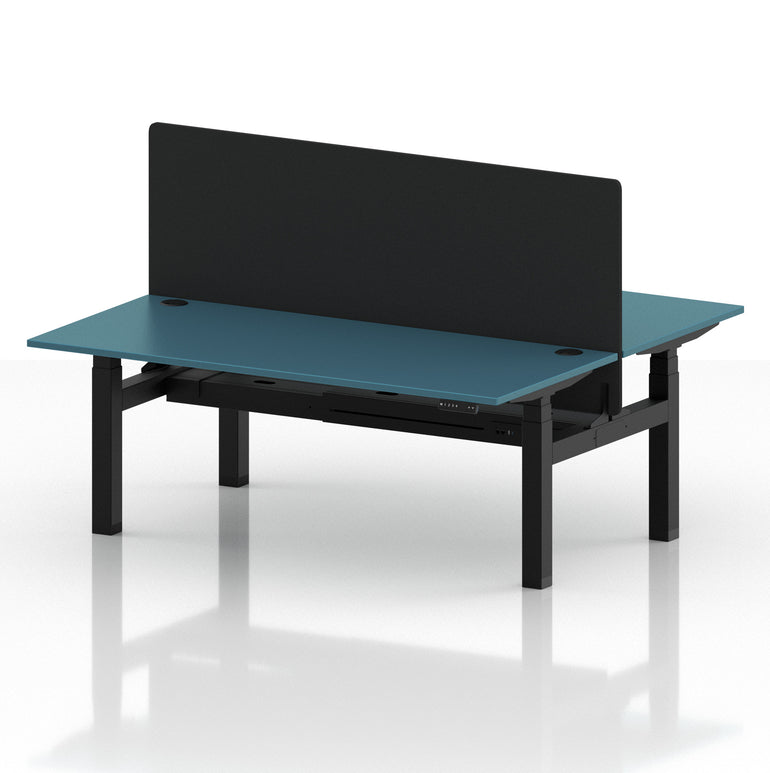 Air Back-to-Back Height Adjustable Bench Desk - 2 Person with Black Straight Screen