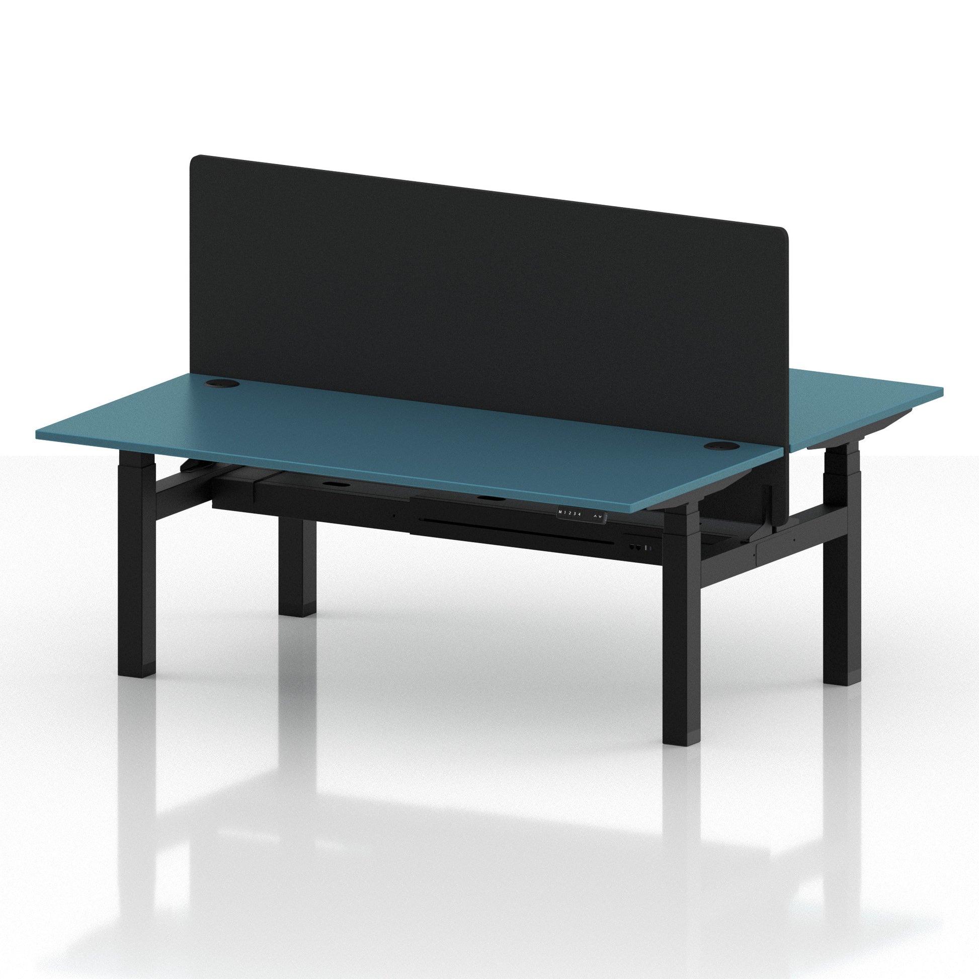 Air Back-to-Back Height Adjustable Bench Desk - 2 Person with Black Straight Screen