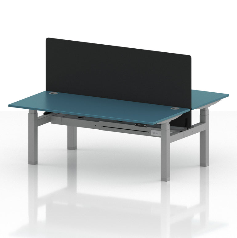 Air Back-to-Back Height Adjustable Bench Desk - 2 Person with Black Straight Screen