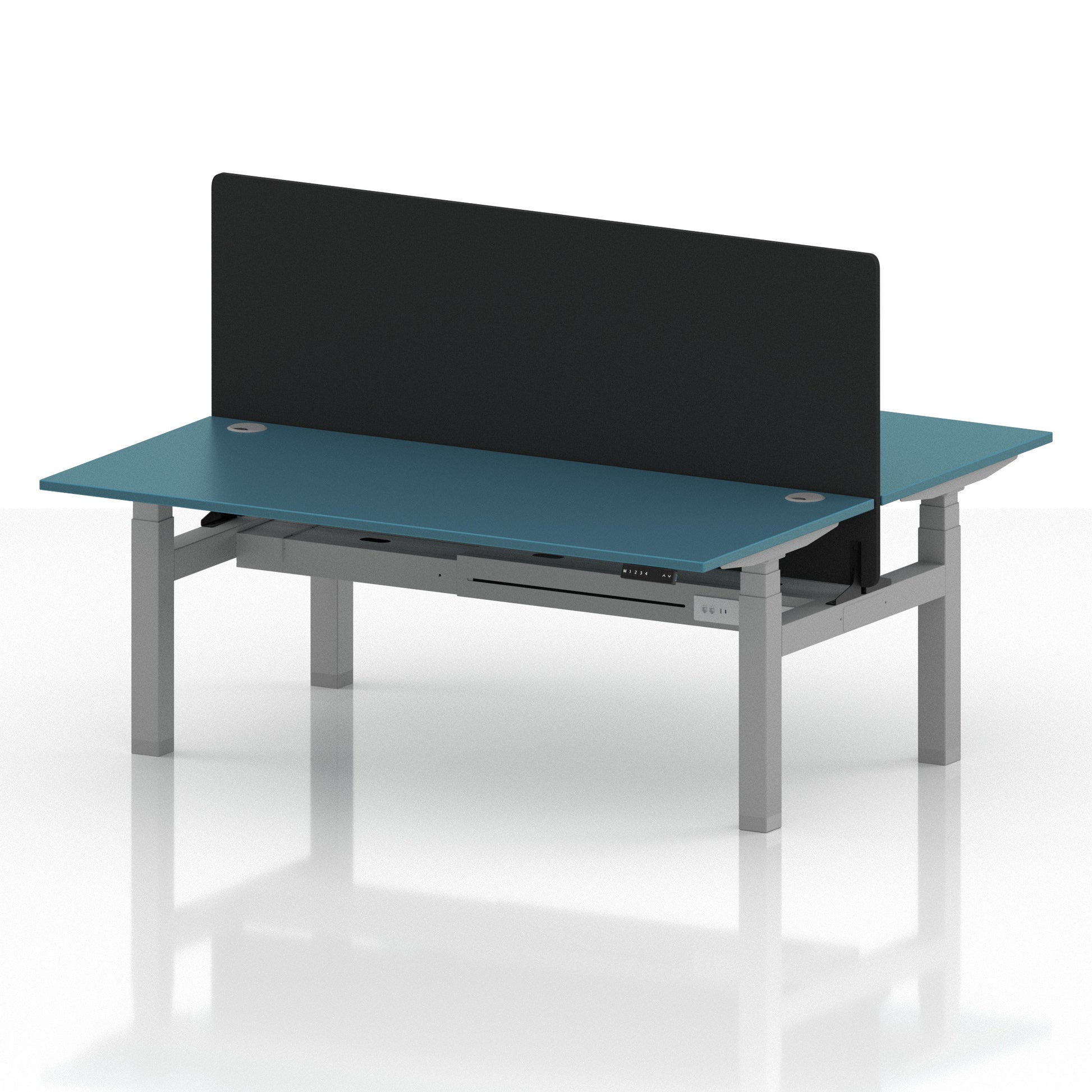 Air Back-to-Back Height Adjustable Bench Desk - 2 Person with Black Straight Screen