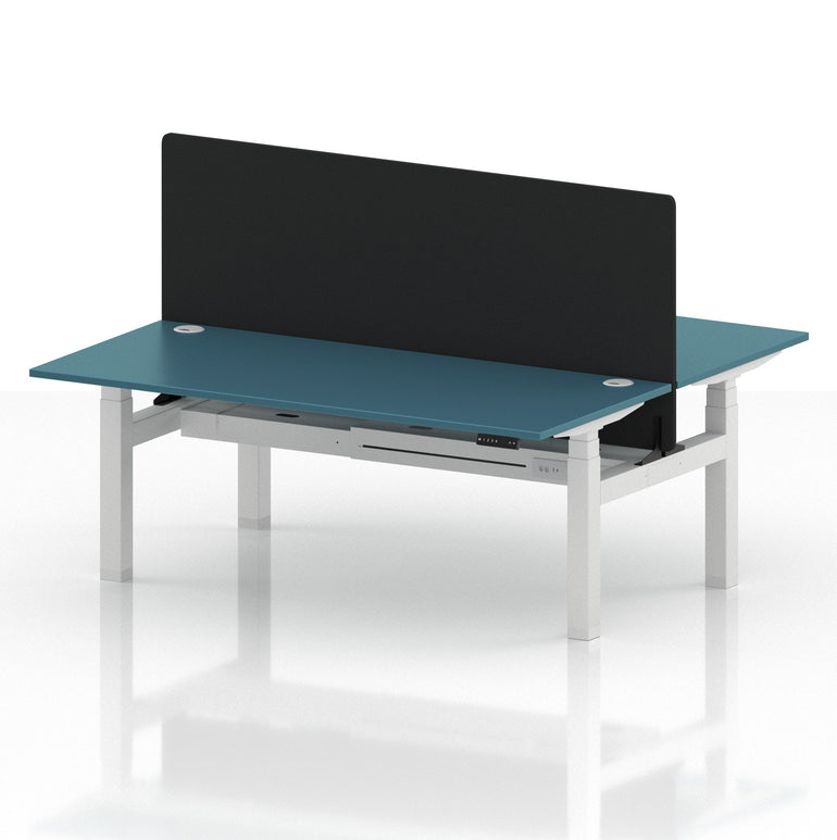Air Back-to-Back Height Adjustable Bench Desk - 2 Person with Black Straight Screen
