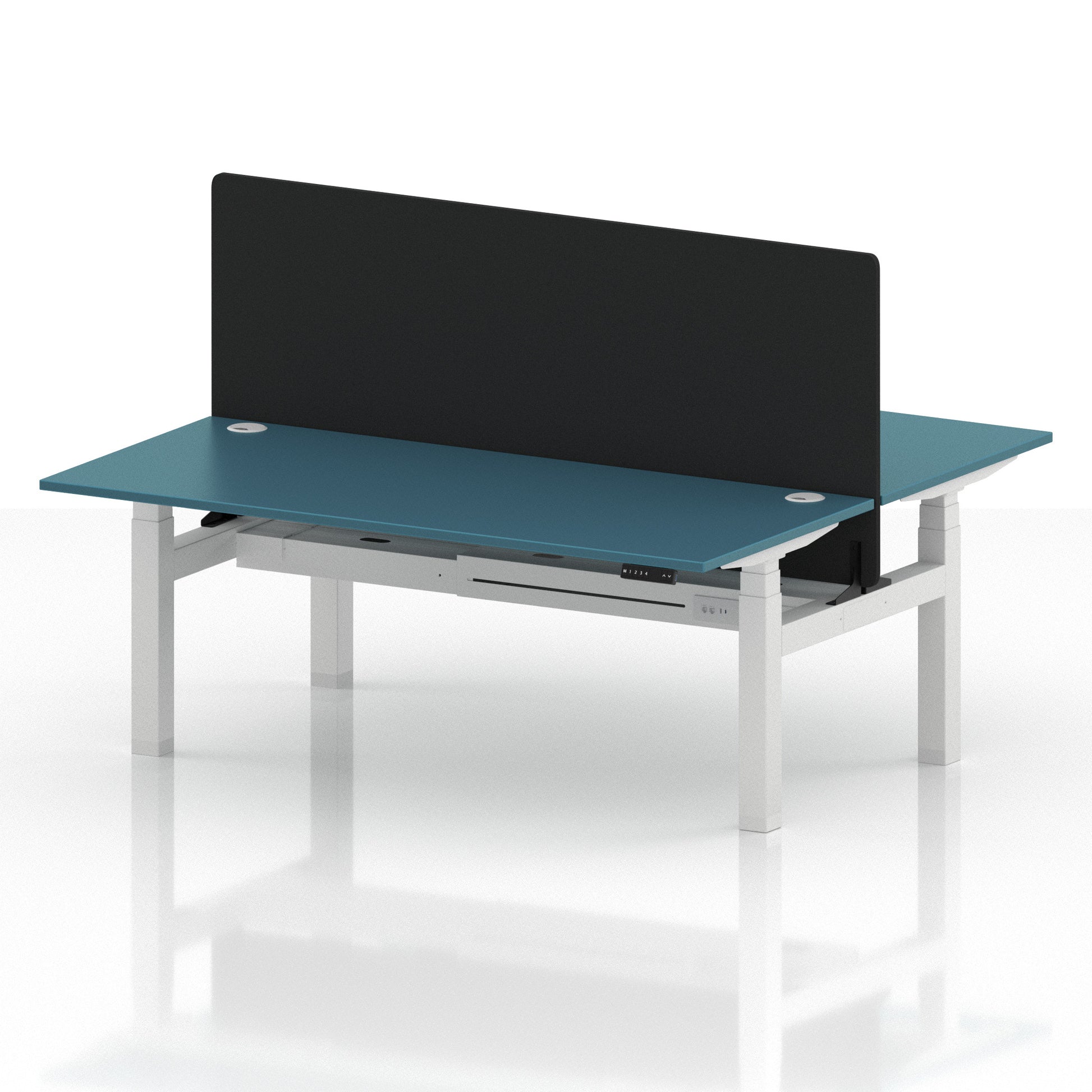 Air Back-to-Back Height Adjustable Bench Desk - 2 Person with Black Straight Screen