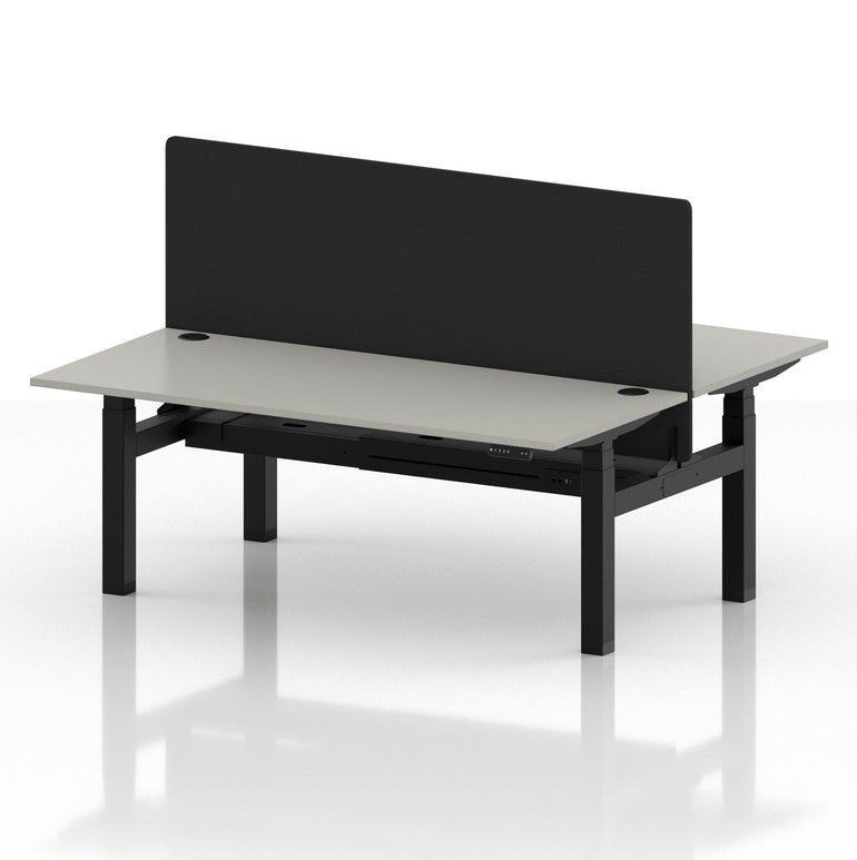 Air Back-to-Back Height Adjustable Bench Desk - 2 Person with Black Straight Screen