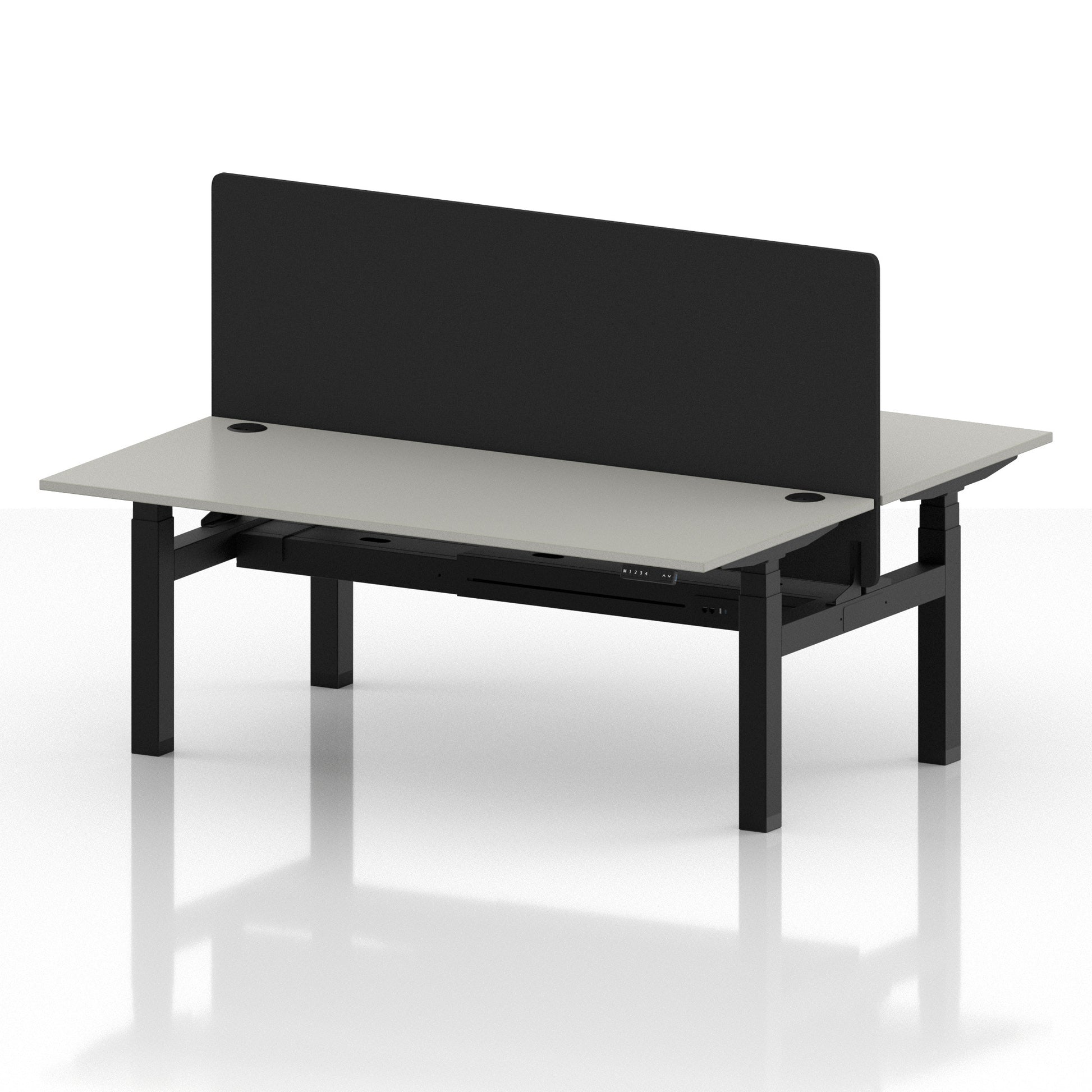 Air Back-to-Back Height Adjustable Bench Desk - 2 Person with Black Straight Screen