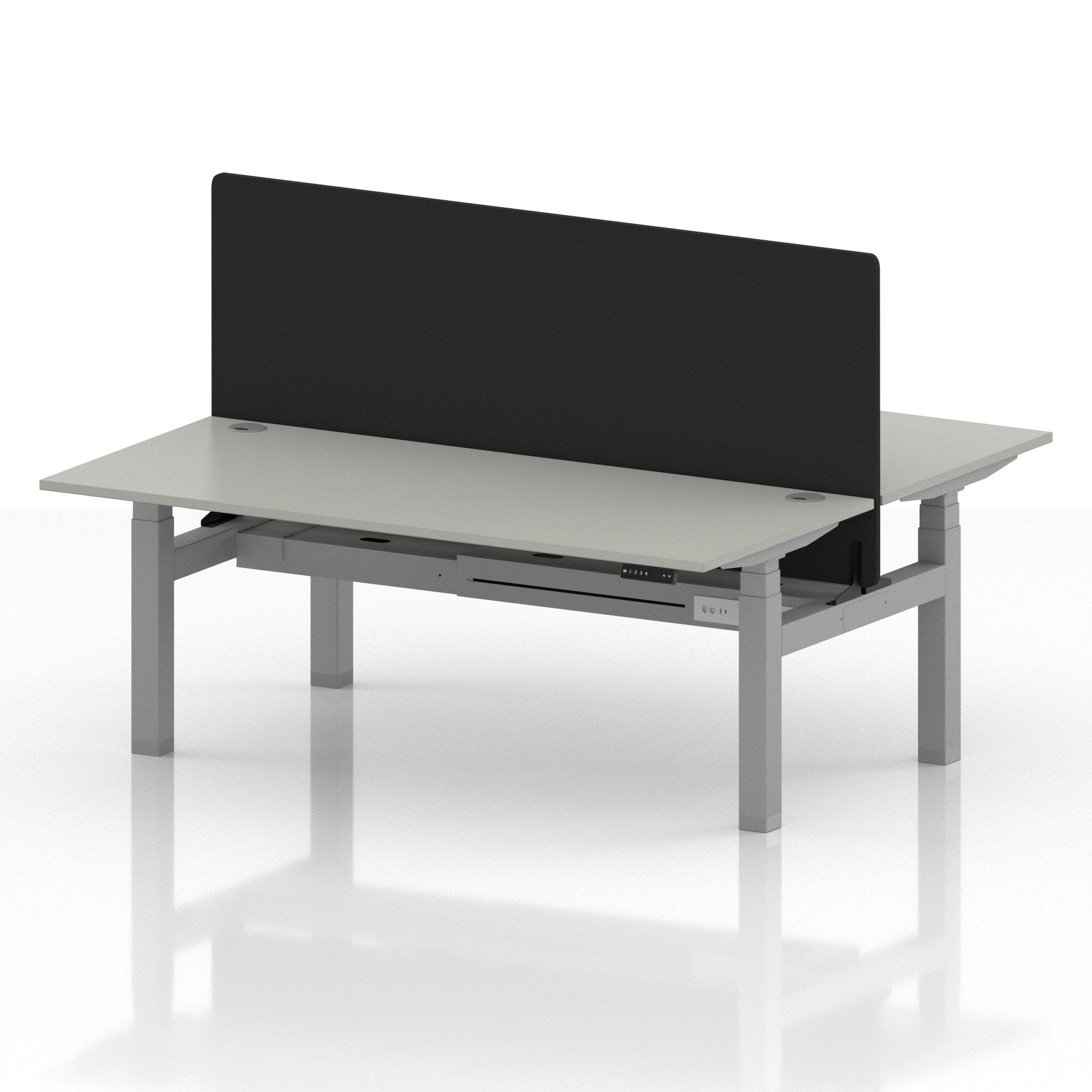 Air Back-to-Back Height Adjustable Bench Desk - 2 Person with Black Straight Screen