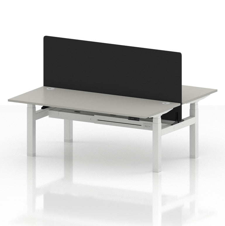 Air Back-to-Back Height Adjustable Bench Desk - 2 Person with Black Straight Screen