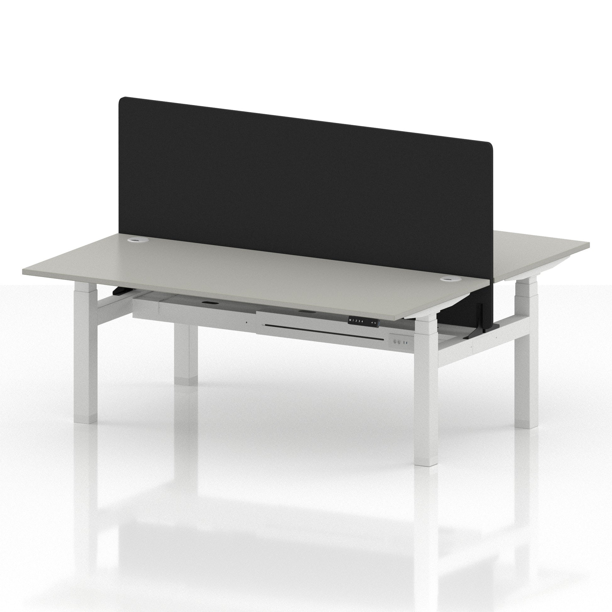Air Back-to-Back Height Adjustable Bench Desk - 2 Person with Black Straight Screen