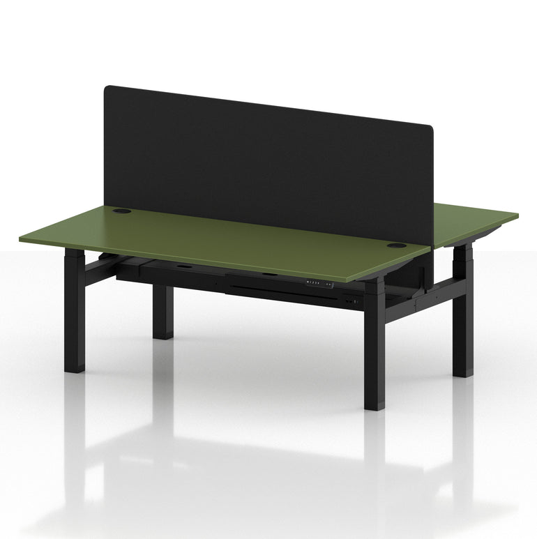 Air Back-to-Back Height Adjustable Bench Desk - 2 Person with Black Straight Screen