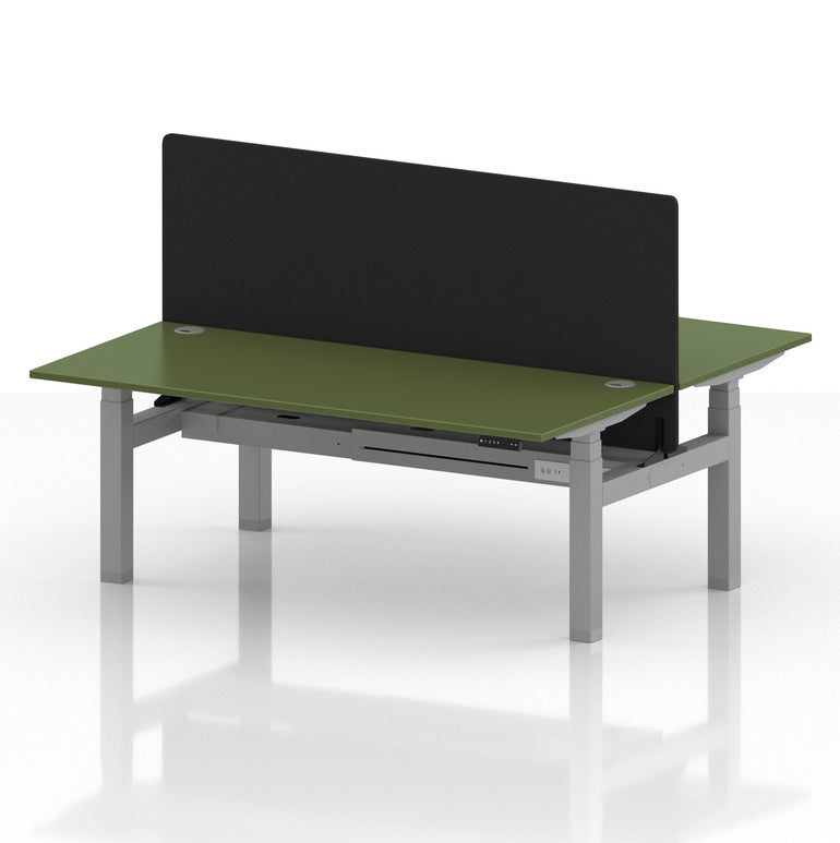 Air Back-to-Back Height Adjustable Bench Desk - 2 Person with Black Straight Screen
