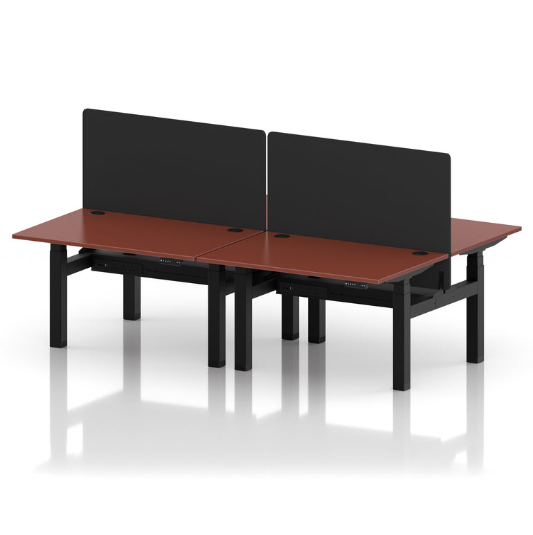 Air Back-to-Back Height Adjustable Bench Desk - 4 Person with Black Straight Screen