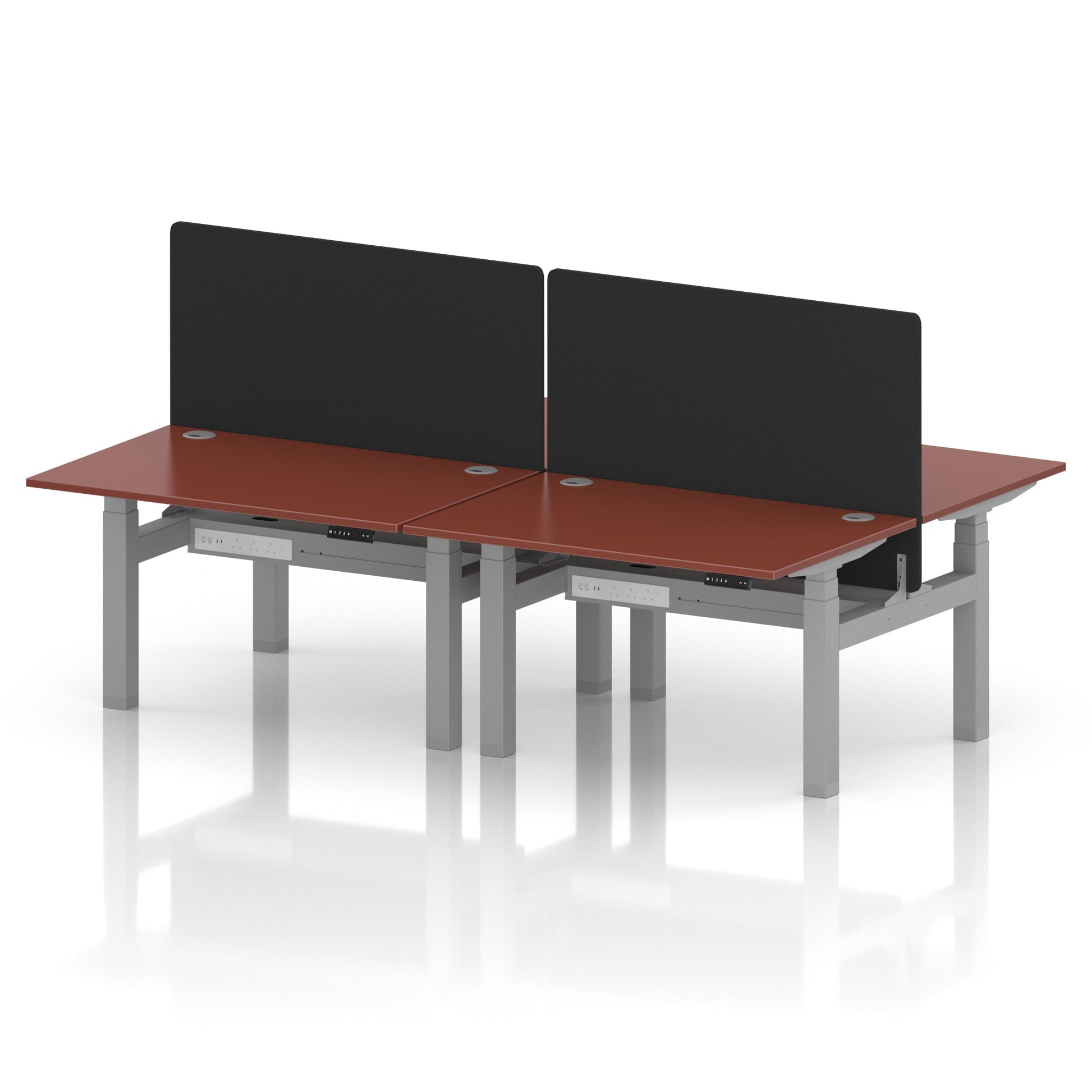 Air Back-to-Back Height Adjustable Bench Desk - 4 Person with Black Straight Screen