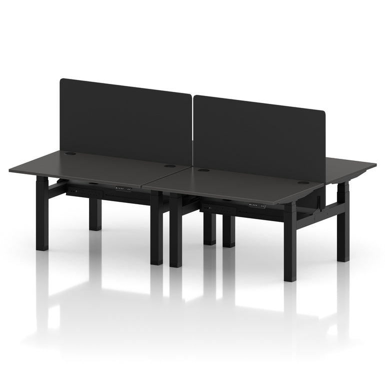 Air Back-to-Back Height Adjustable Bench Desk - 4 Person with Black Straight Screen