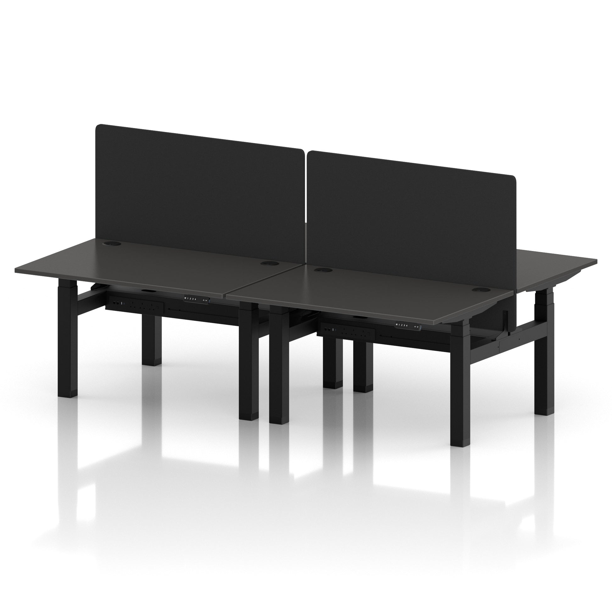 Air Back-to-Back Height Adjustable Bench Desk - 4 Person with Black Straight Screen