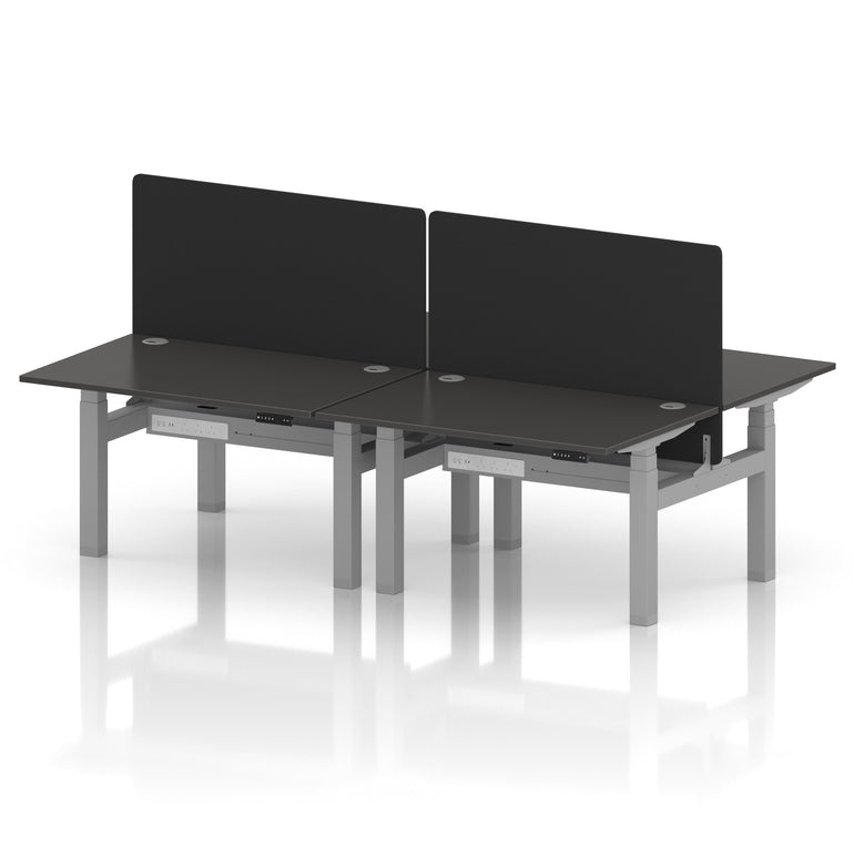 Air Back-to-Back Height Adjustable Bench Desk - 4 Person with Black Straight Screen