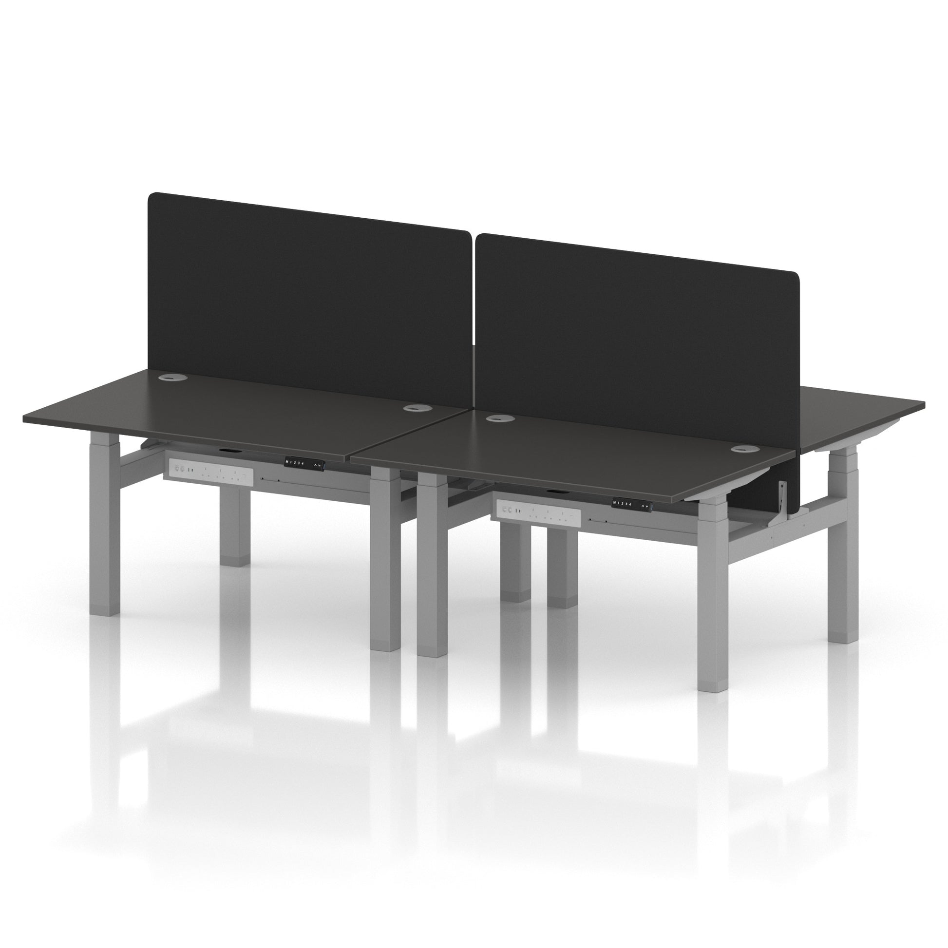Air Back-to-Back Height Adjustable Bench Desk - 4 Person with Black Straight Screen