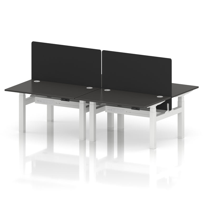 Air Back-to-Back Height Adjustable Bench Desk - 4 Person with Black Straight Screen