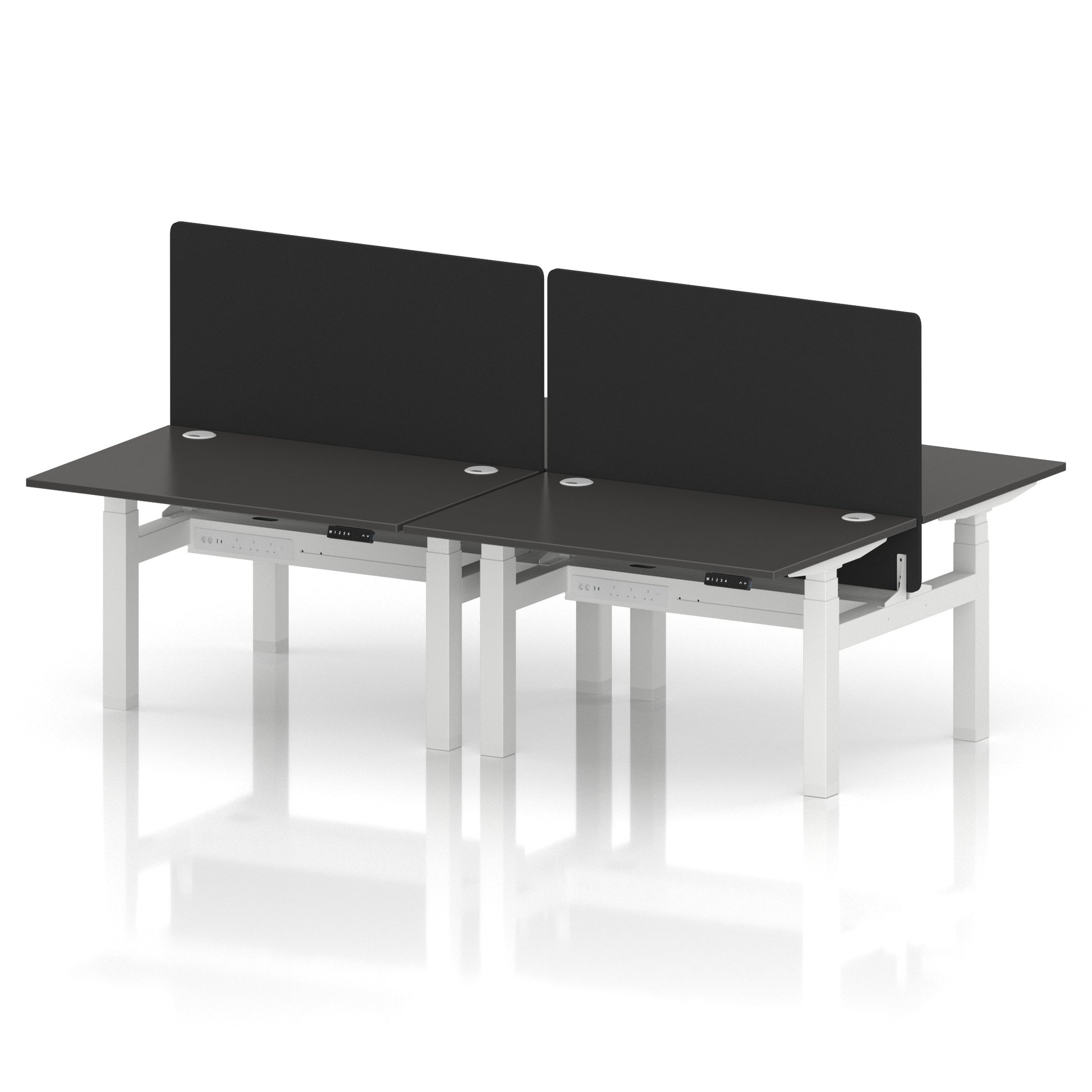 Air Back-to-Back Height Adjustable Bench Desk - 4 Person with Black Straight Screen