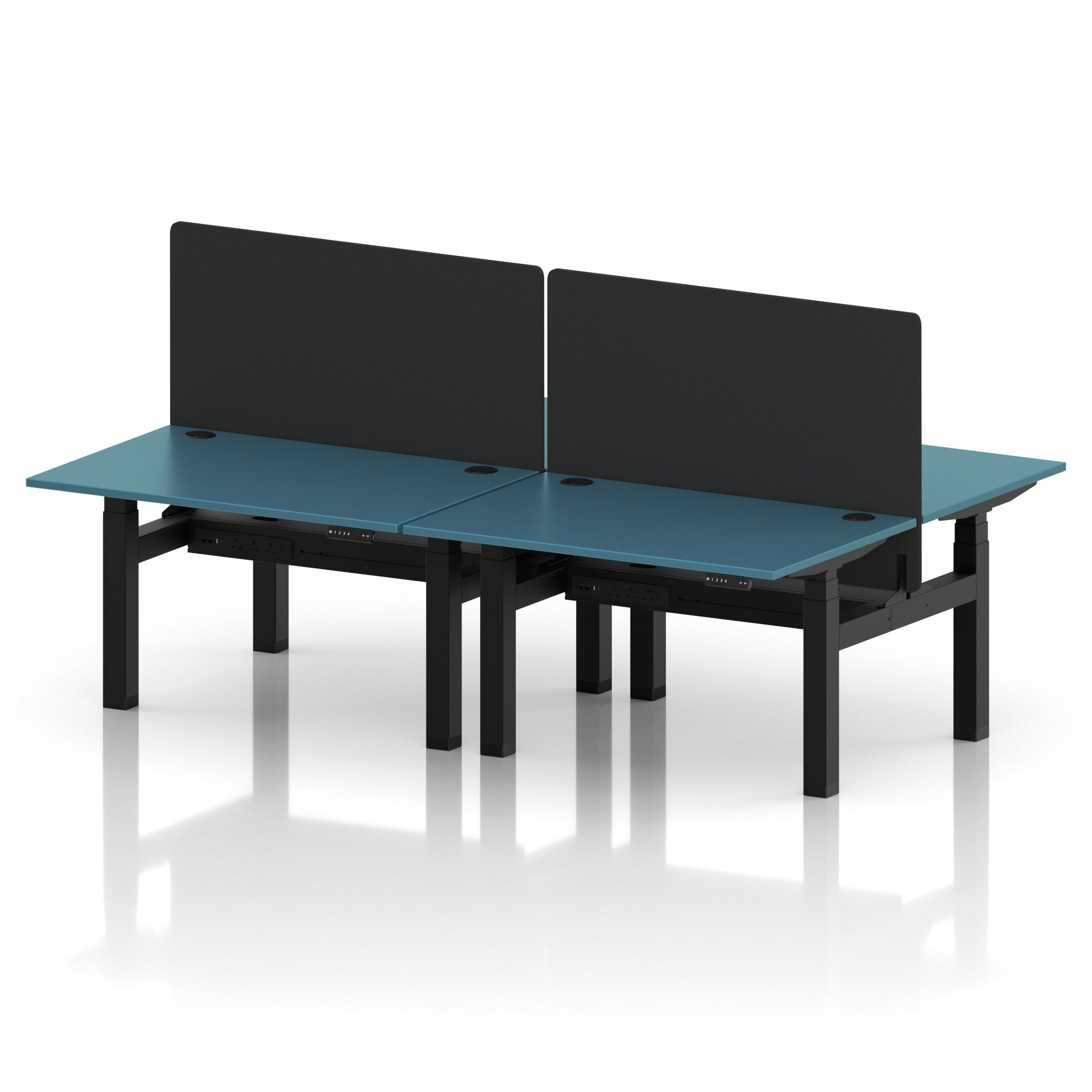Air Back-to-Back Height Adjustable Bench Desk - 4 Person with Black Straight Screen