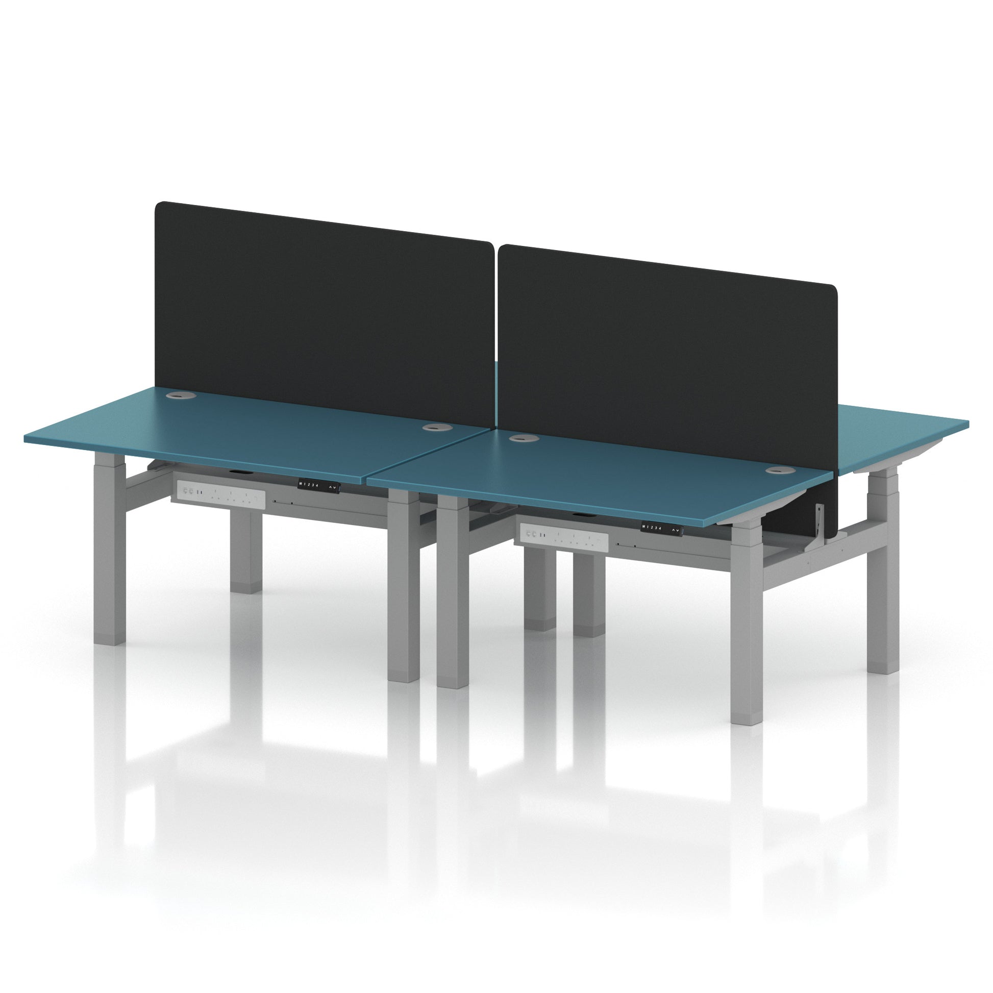 Air Back-to-Back Height Adjustable Bench Desk - 4 Person with Black Straight Screen