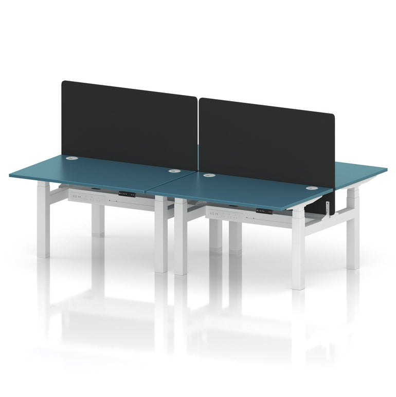 Air Back-to-Back Height Adjustable Bench Desk - 4 Person with Black Straight Screen