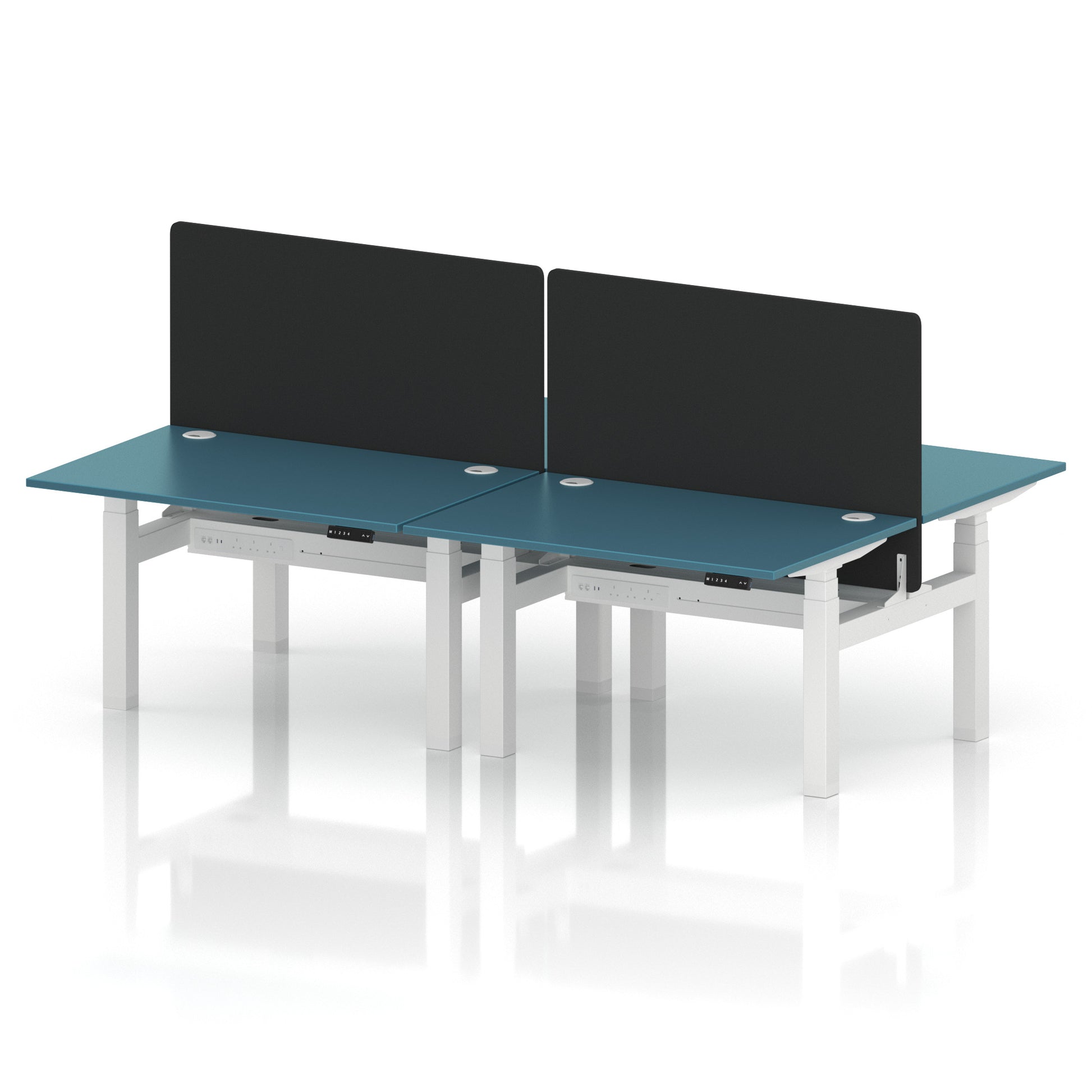 Air Back-to-Back Height Adjustable Bench Desk - 4 Person with Black Straight Screen