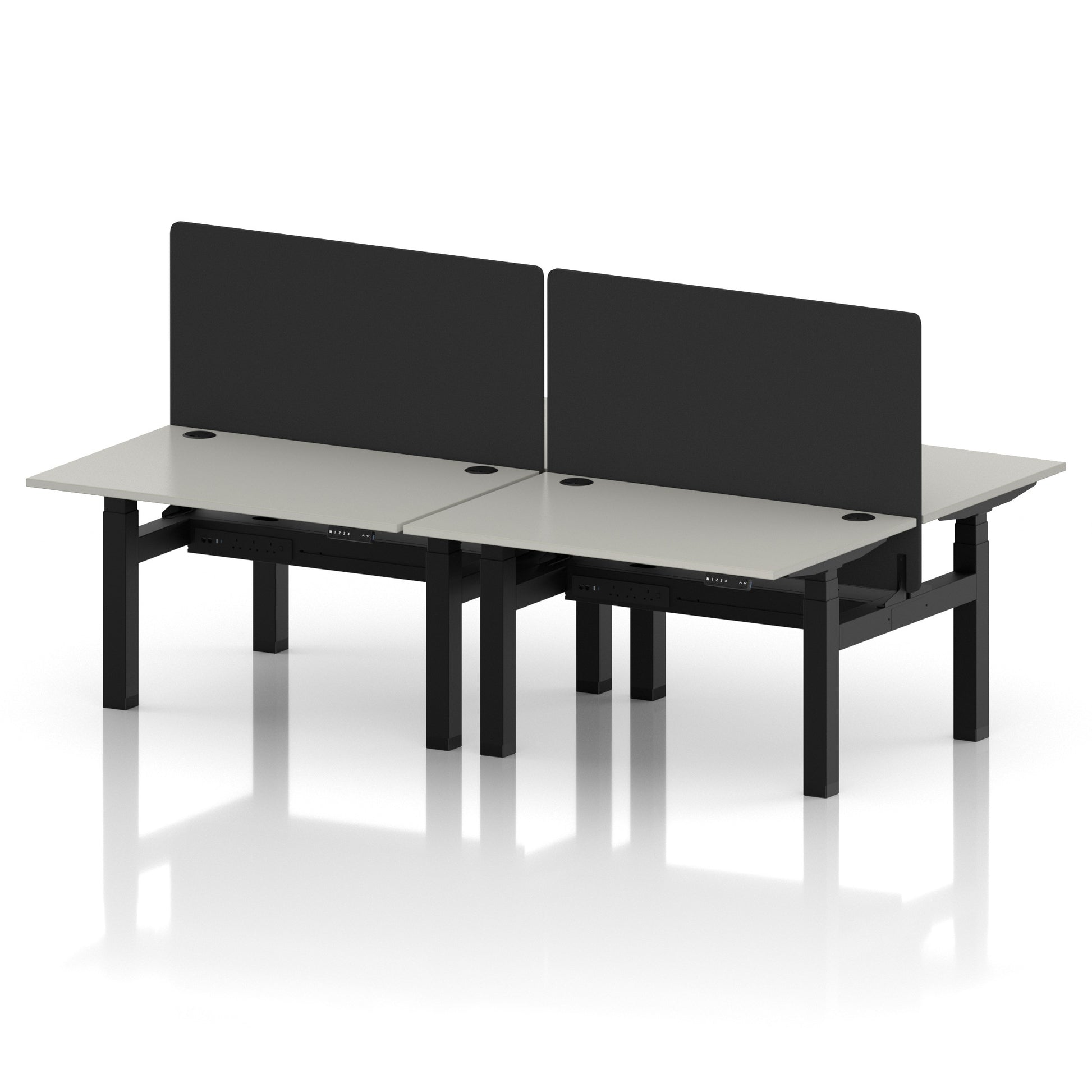 Air Back-to-Back Height Adjustable Bench Desk - 4 Person with Black Straight Screen