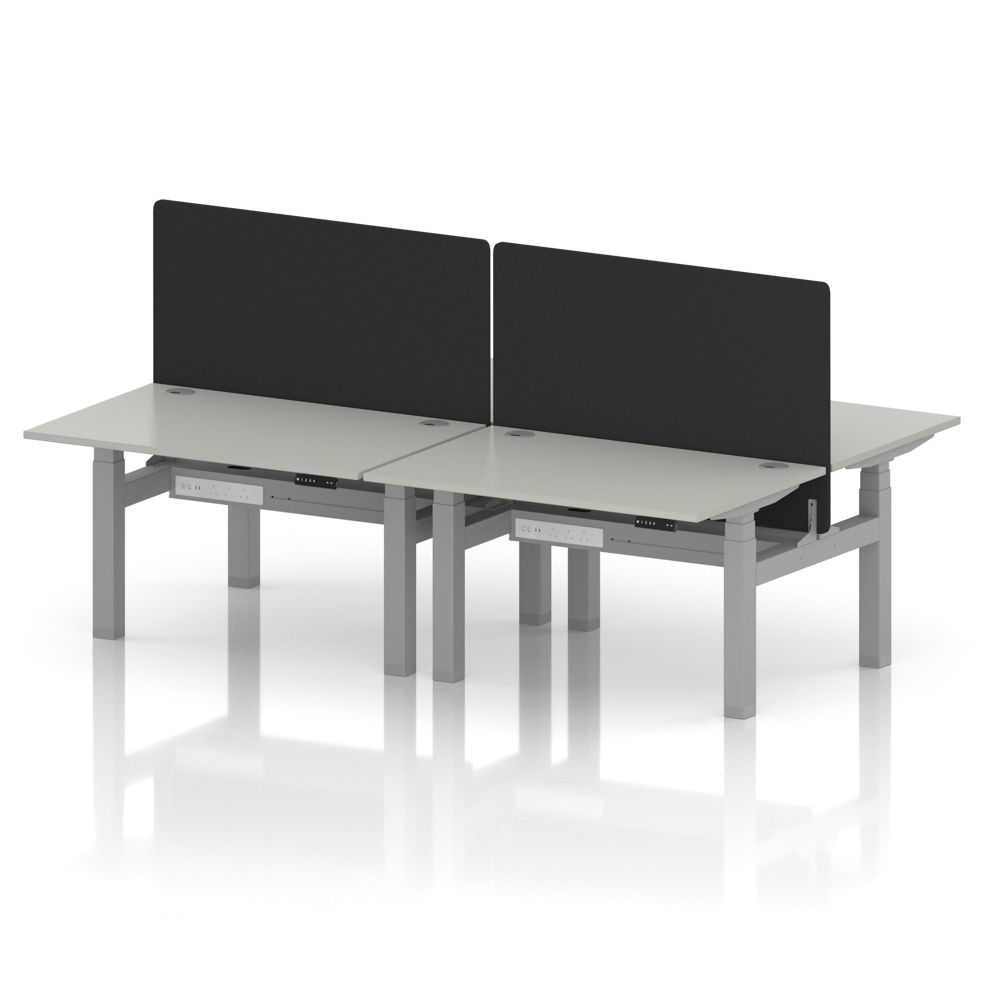 Air Back-to-Back Height Adjustable Bench Desk - 4 Person with Black Straight Screen