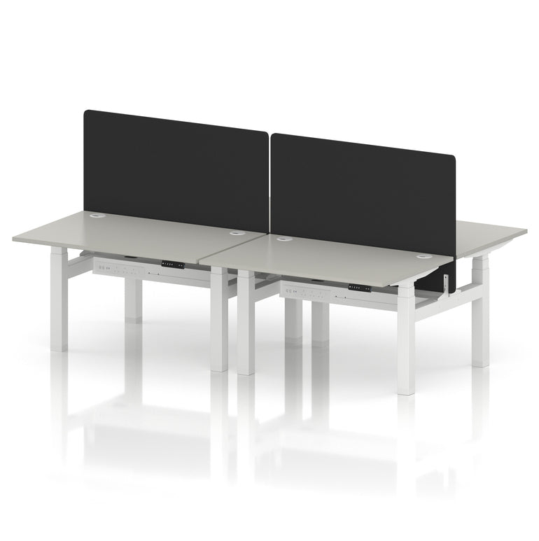 Air Back-to-Back Height Adjustable Bench Desk - 4 Person with Black Straight Screen