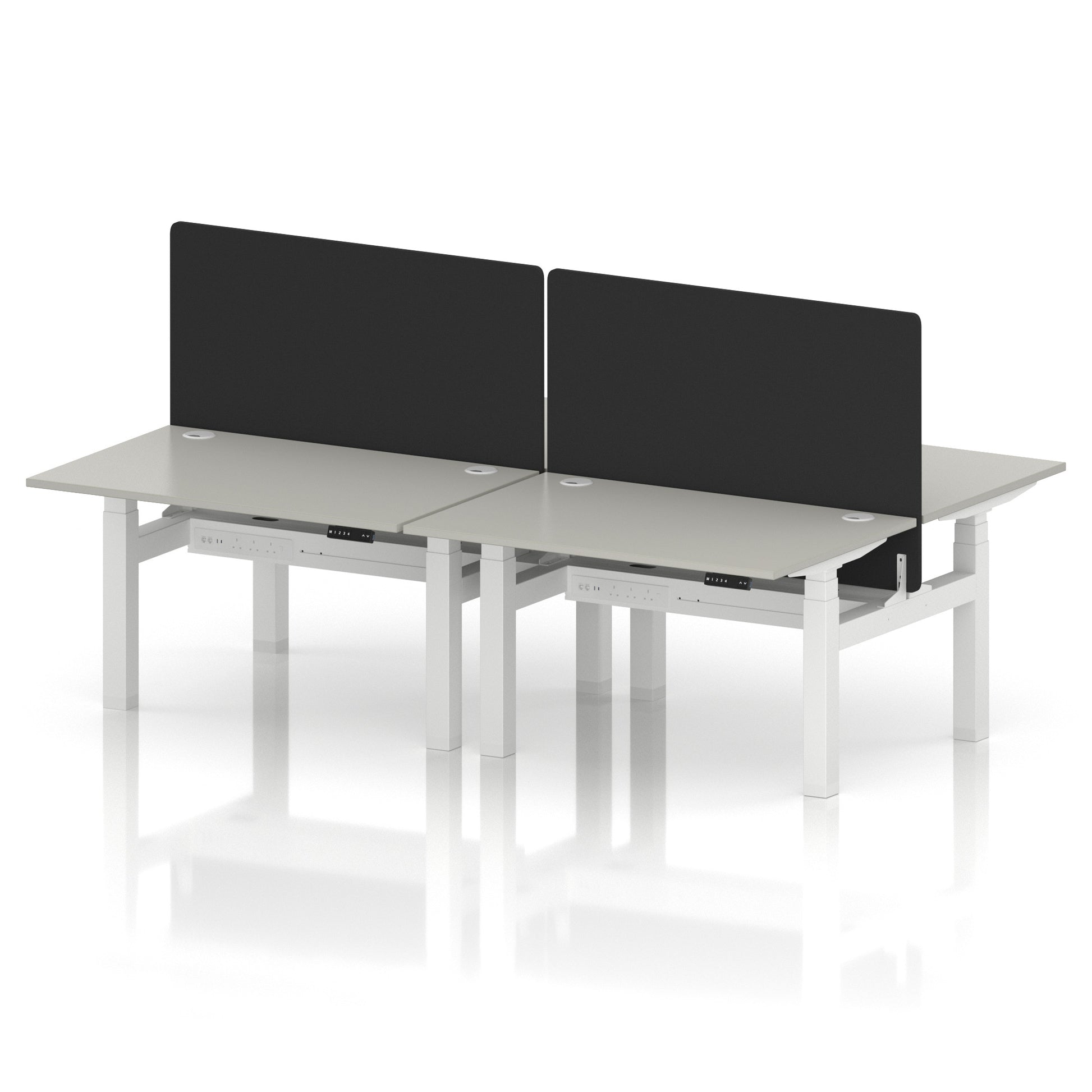 Air Back-to-Back Height Adjustable Bench Desk - 4 Person with Black Straight Screen
