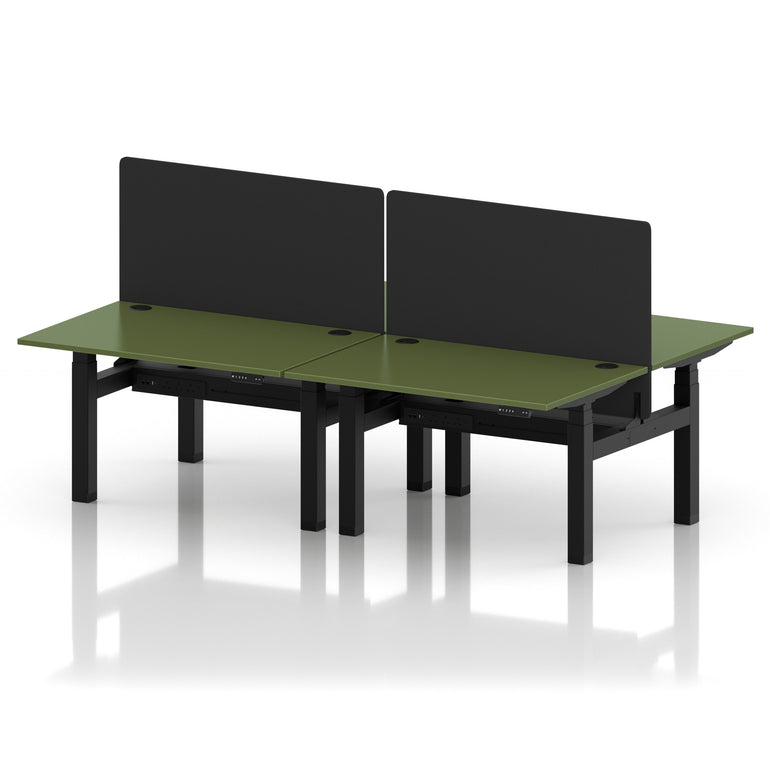 Air Back-to-Back Height Adjustable Bench Desk - 4 Person with Black Straight Screen