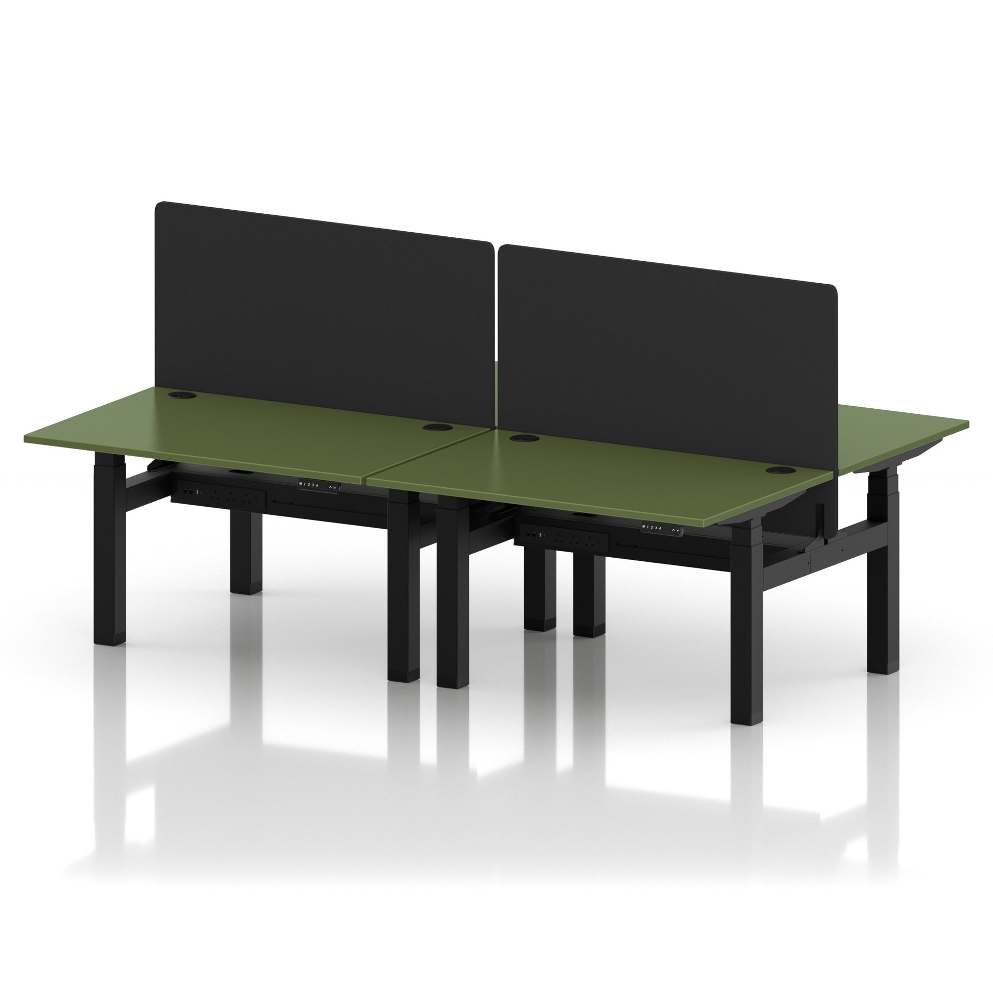 Air Back-to-Back Height Adjustable Bench Desk - 4 Person with Black Straight Screen
