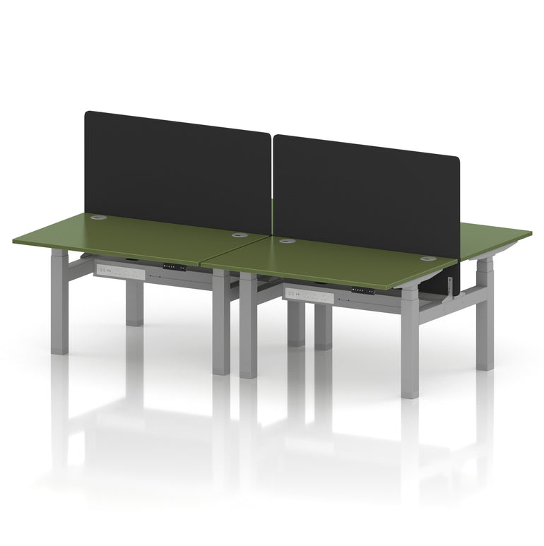 Air Back-to-Back Height Adjustable Bench Desk - 4 Person with Black Straight Screen