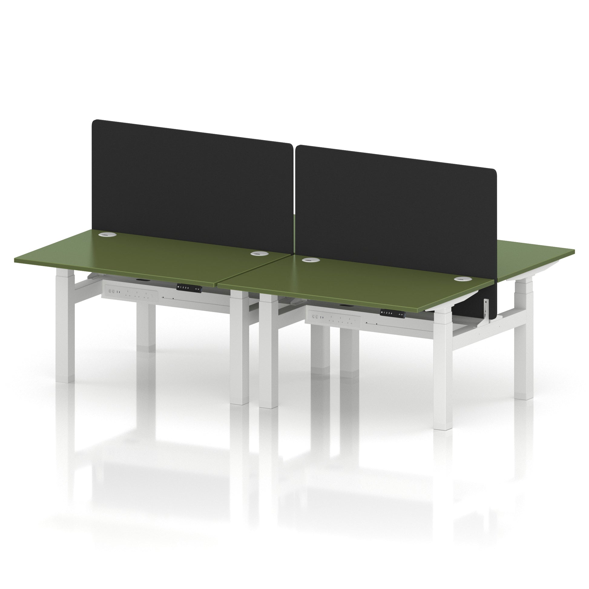Air Back-to-Back Height Adjustable Bench Desk - 4 Person with Black Straight Screen
