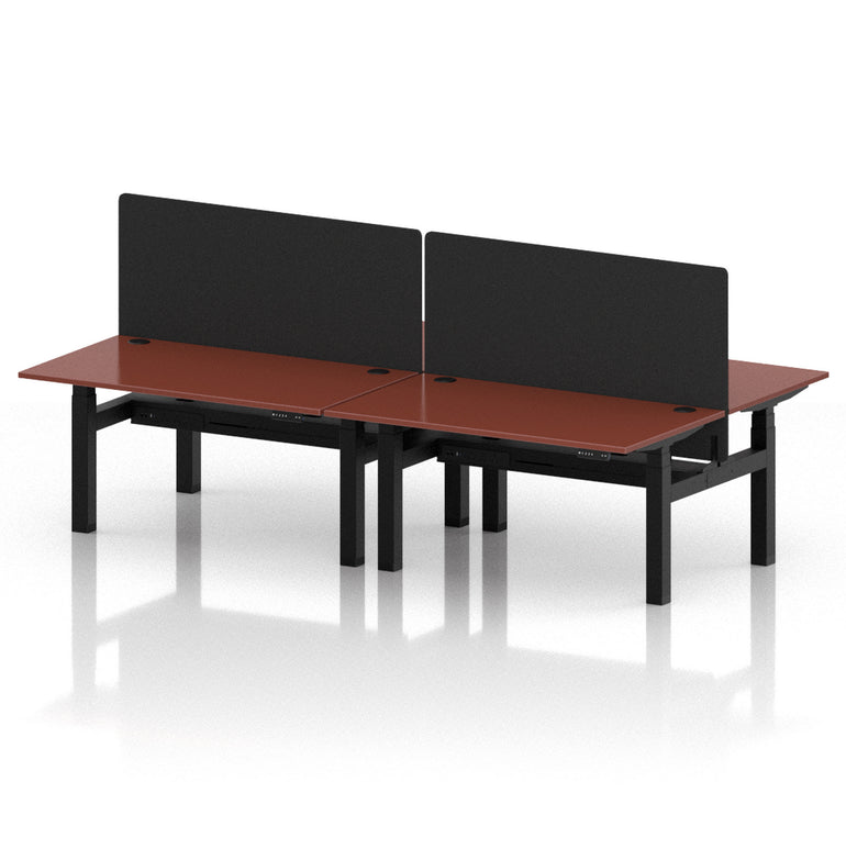 Air Back-to-Back Height Adjustable Bench Desk - 4 Person with Black Straight Screen