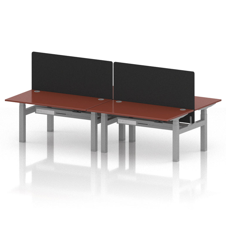 Air Back-to-Back Height Adjustable Bench Desk - 4 Person with Black Straight Screen