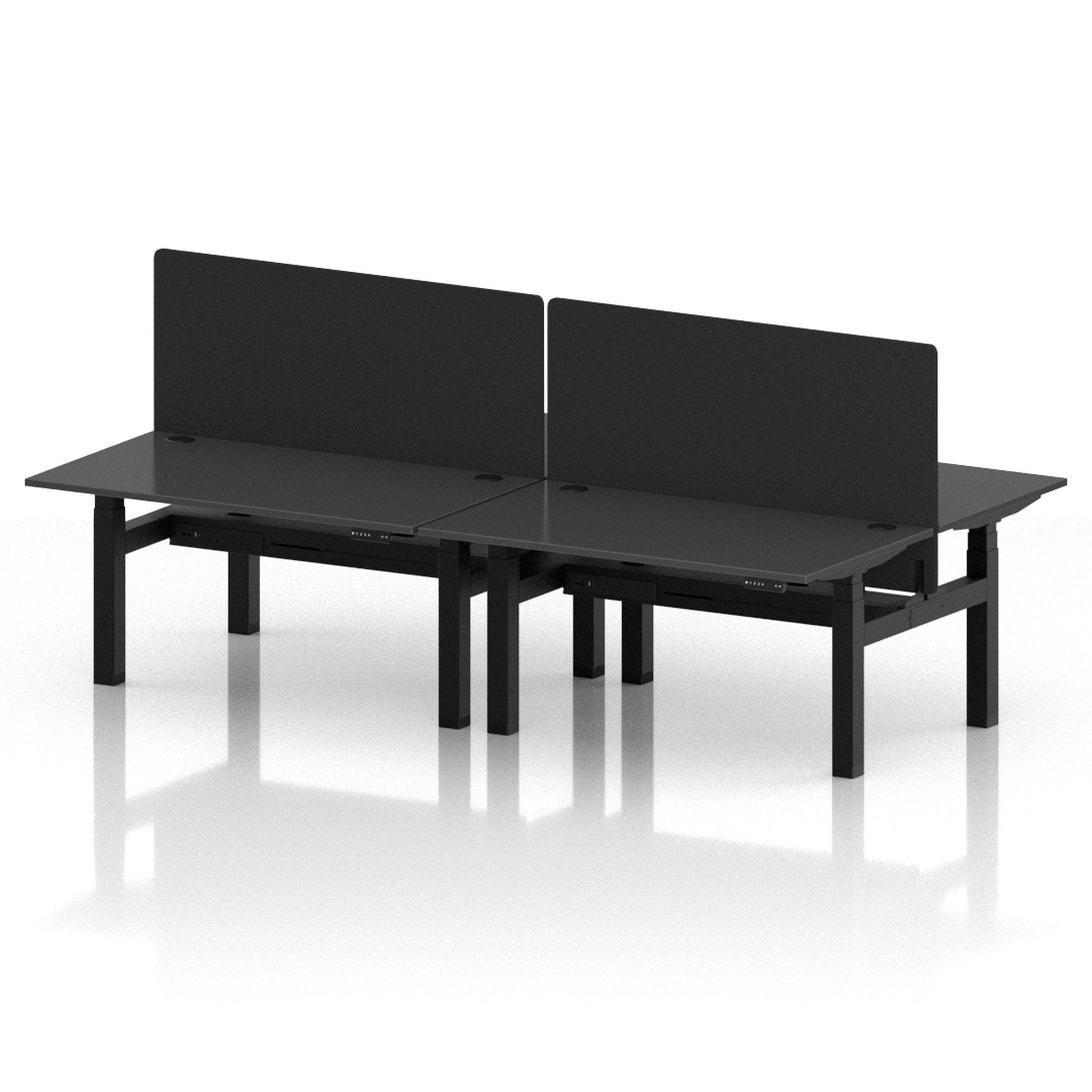 Air Back-to-Back Height Adjustable Bench Desk - 4 Person with Black Straight Screen