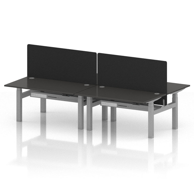Air Back-to-Back Height Adjustable Bench Desk - 4 Person with Black Straight Screen