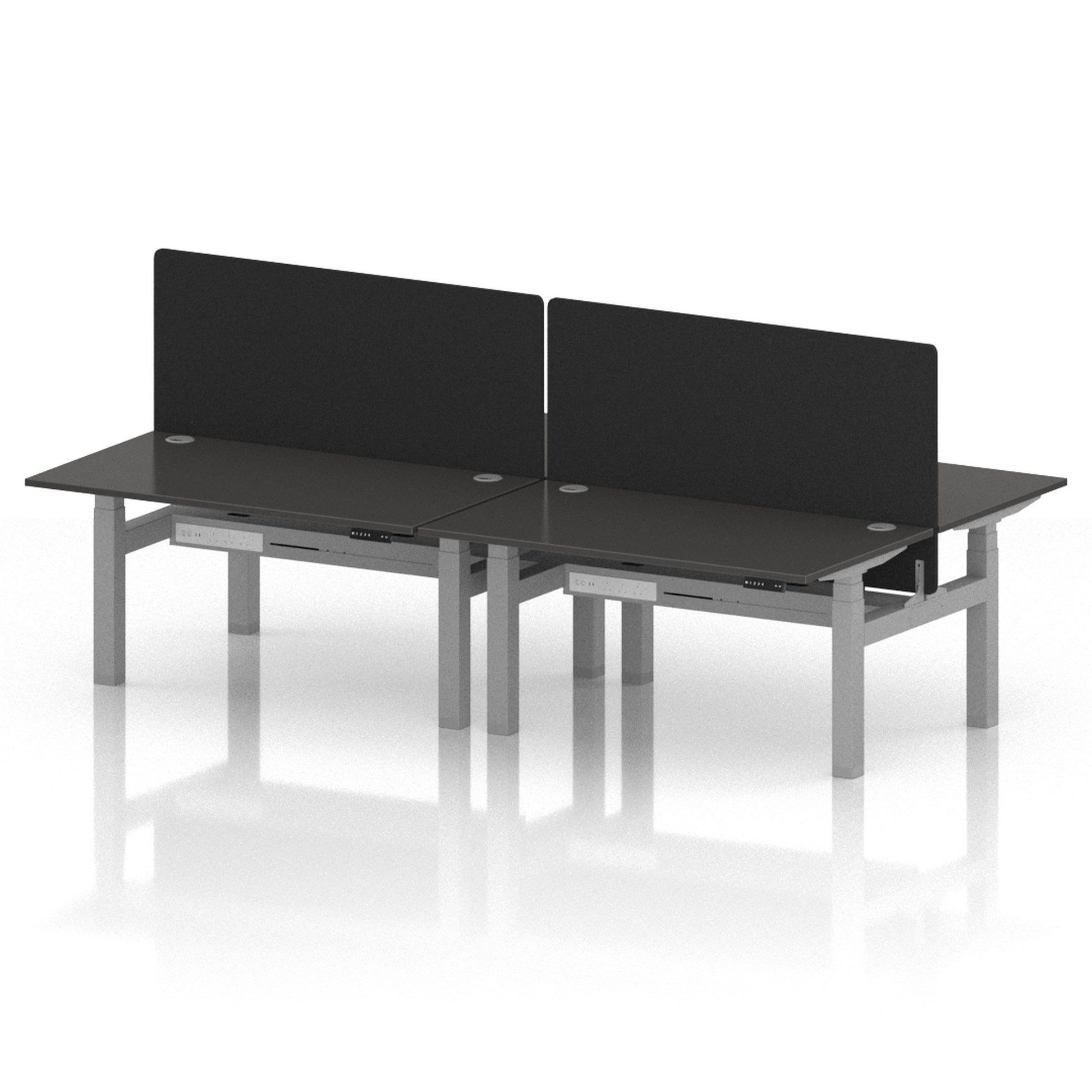 Air Back-to-Back Height Adjustable Bench Desk - 4 Person with Black Straight Screen