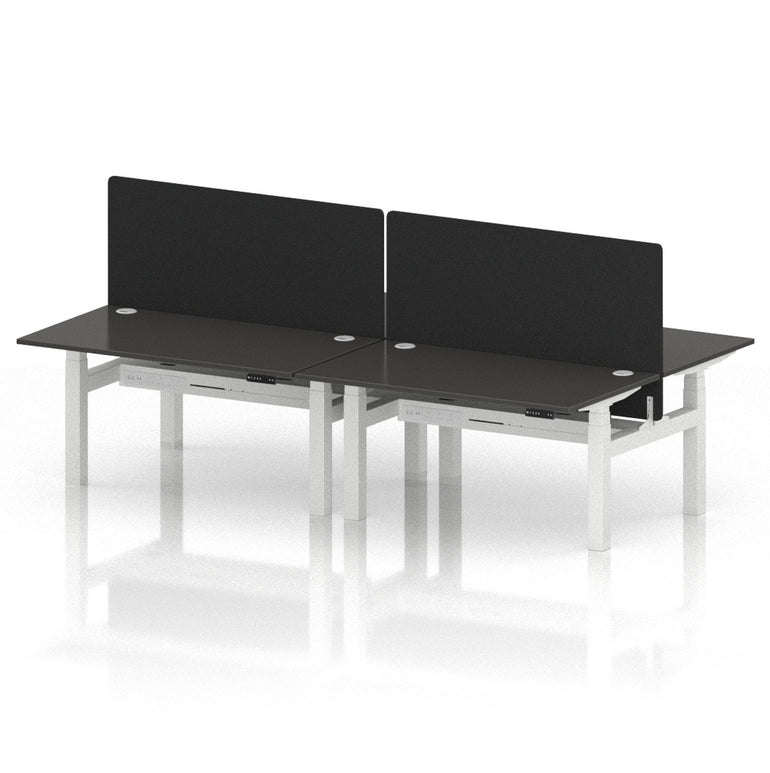 Air Back-to-Back Height Adjustable Bench Desk - 4 Person with Black Straight Screen
