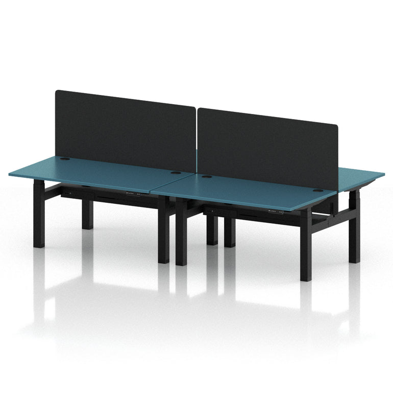 Air Back-to-Back Height Adjustable Bench Desk - 4 Person with Black Straight Screen