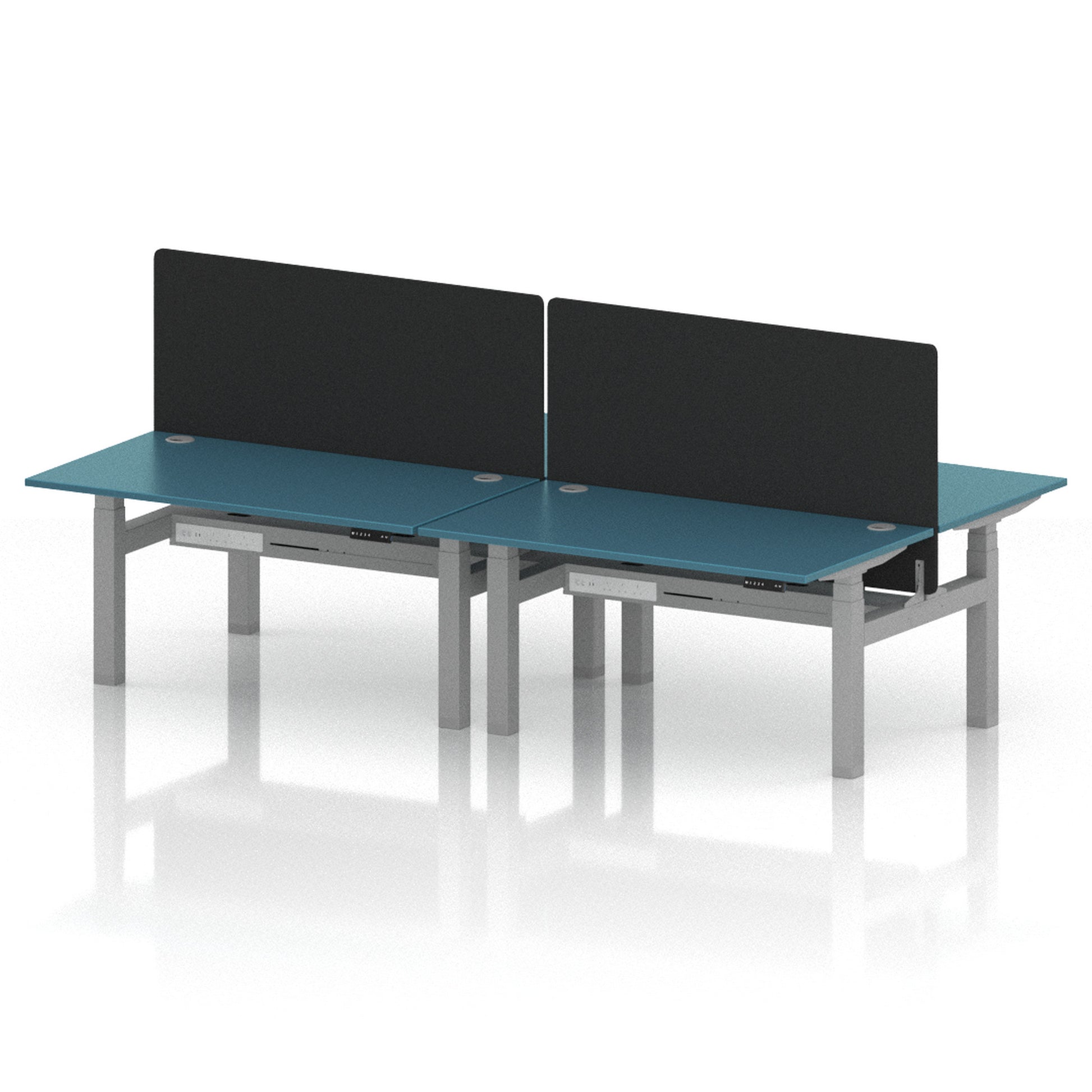 Air Back-to-Back Height Adjustable Bench Desk - 4 Person with Black Straight Screen