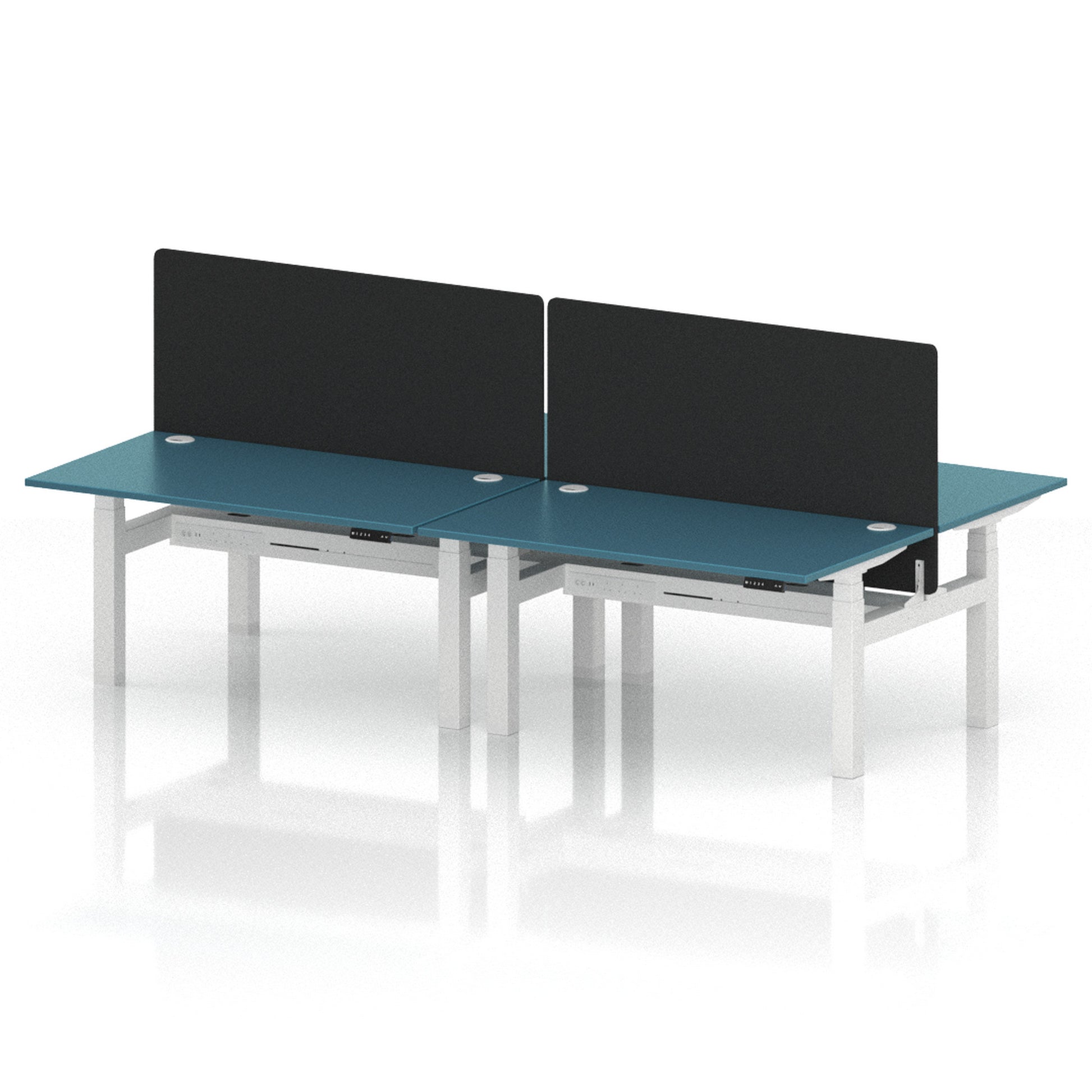 Air Back-to-Back Height Adjustable Bench Desk - 4 Person with Black Straight Screen