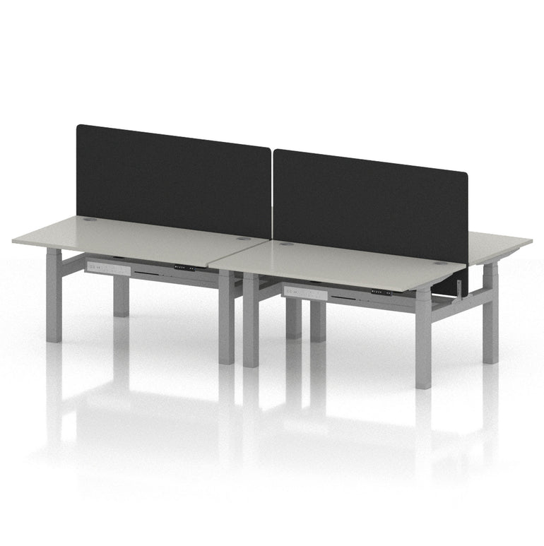 Air Back-to-Back Height Adjustable Bench Desk - 4 Person with Black Straight Screen