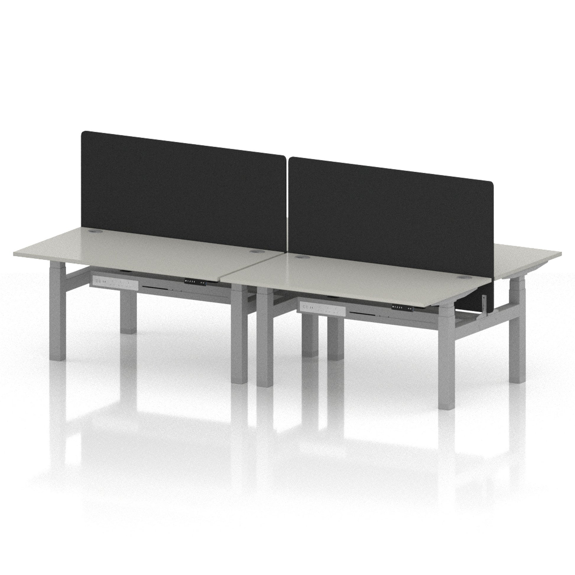 Air Back-to-Back Height Adjustable Bench Desk - 4 Person with Black Straight Screen
