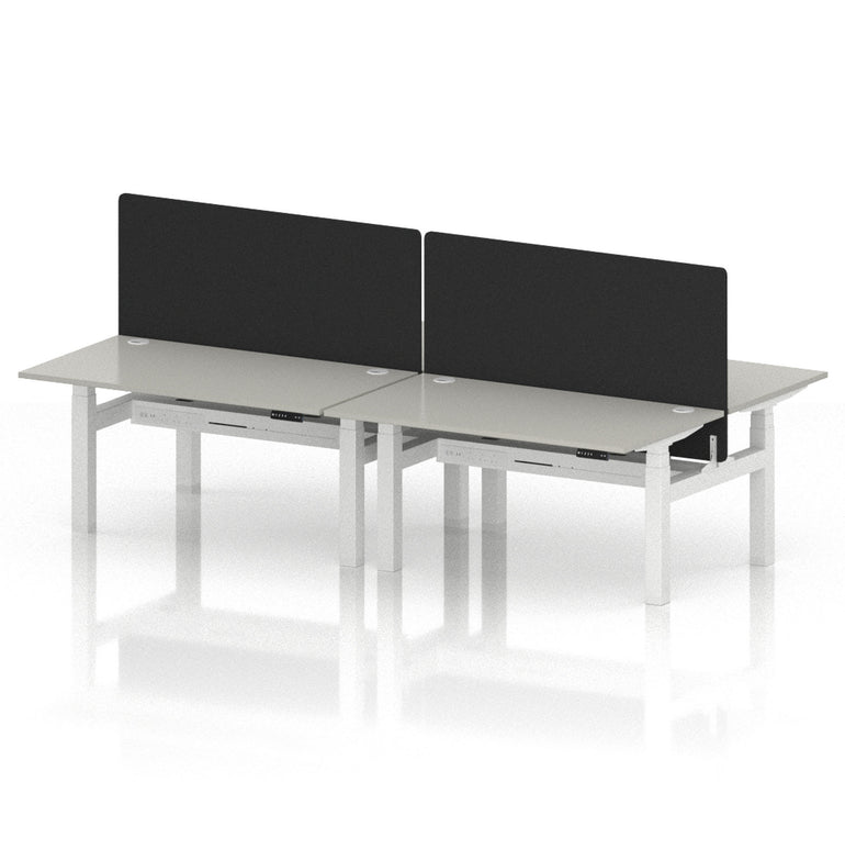 Air Back-to-Back Height Adjustable Bench Desk - 4 Person with Black Straight Screen