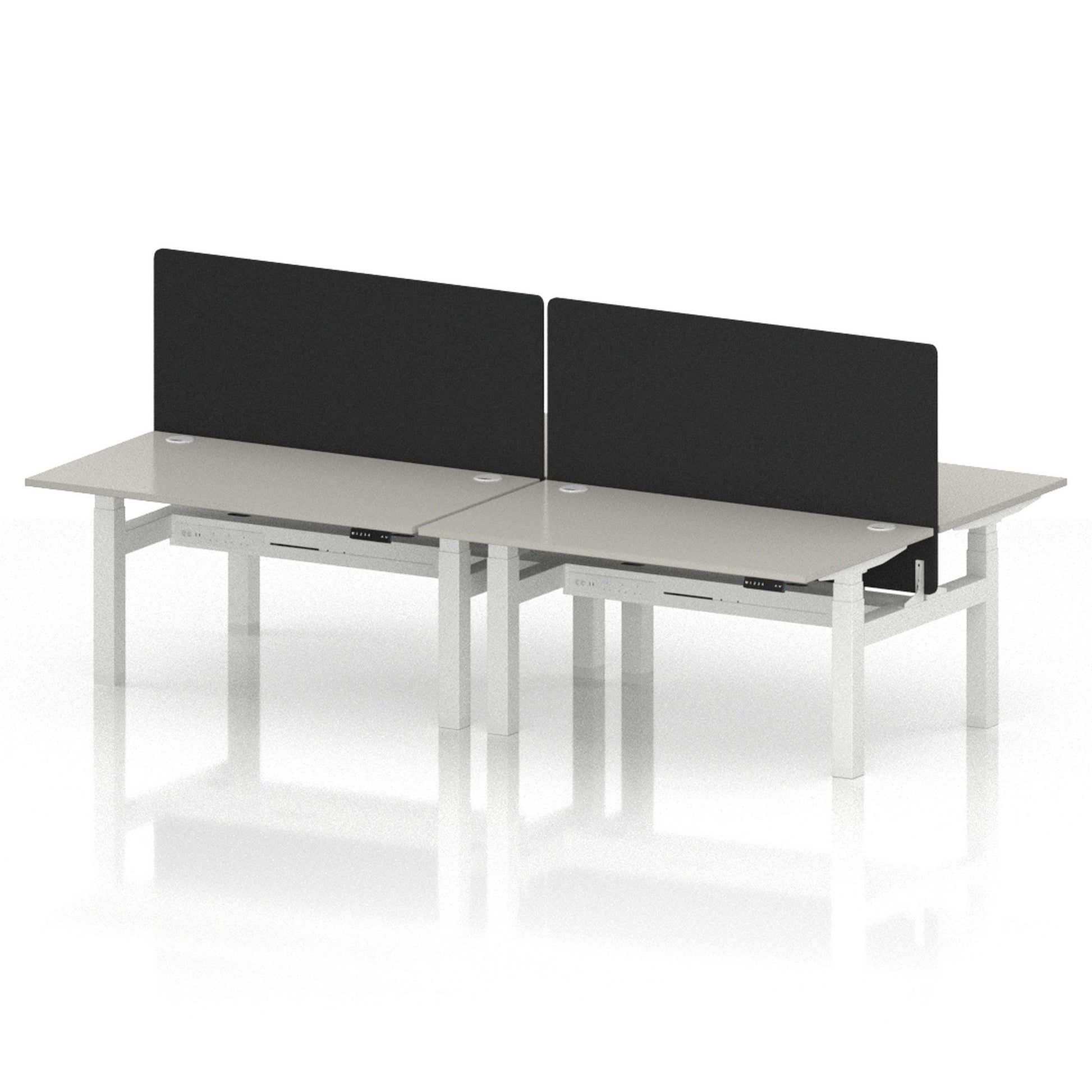 Air Back-to-Back Height Adjustable Bench Desk - 4 Person with Black Straight Screen